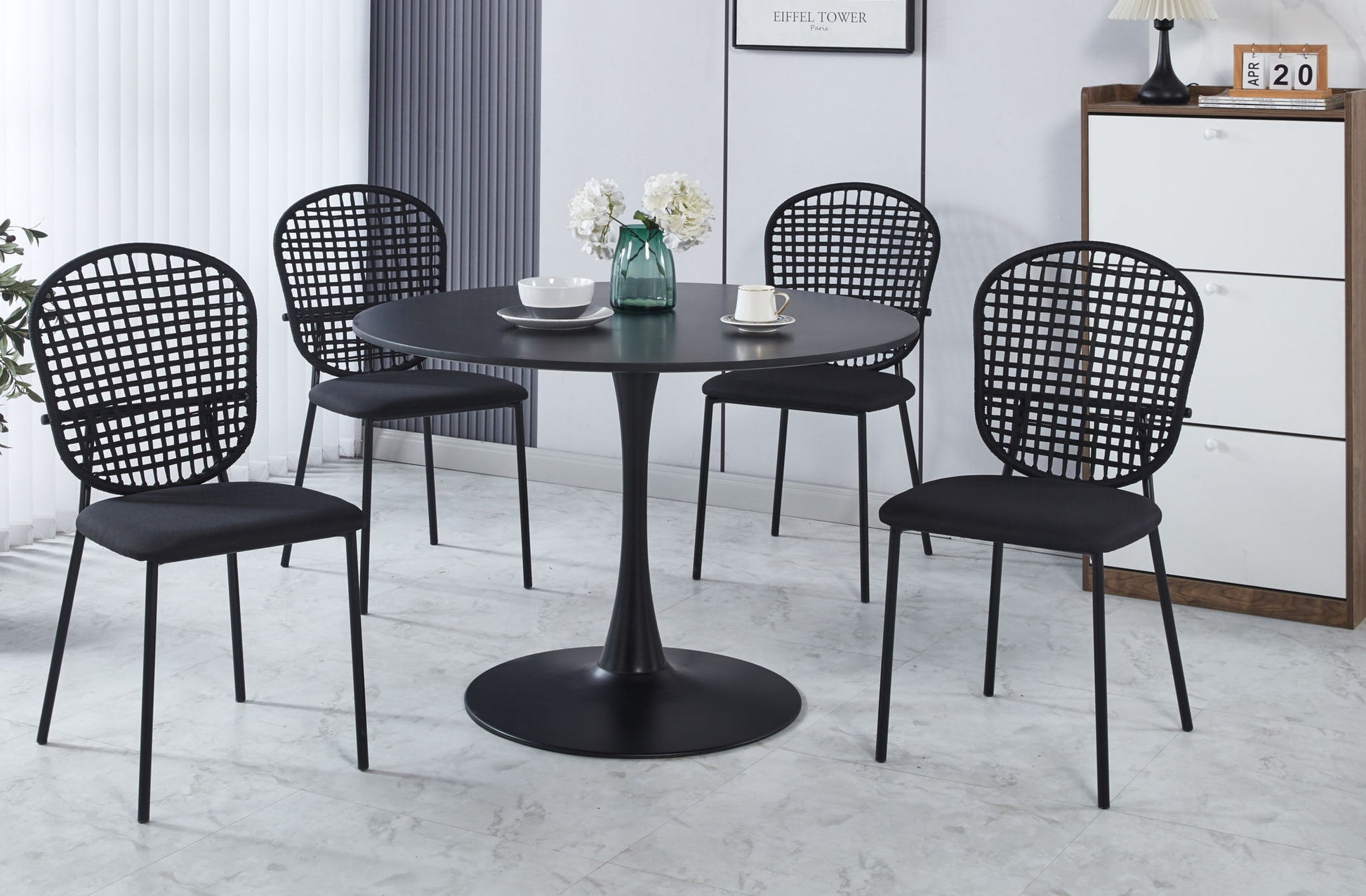 5 Pieces Dining Set, Table Metal Leg Mid-Century Dining Table For 4 - 6 People With MDF Table Top, Pedestal Dining Table, End Table Leisure Coffee Table - Black - Best Buy Furniture