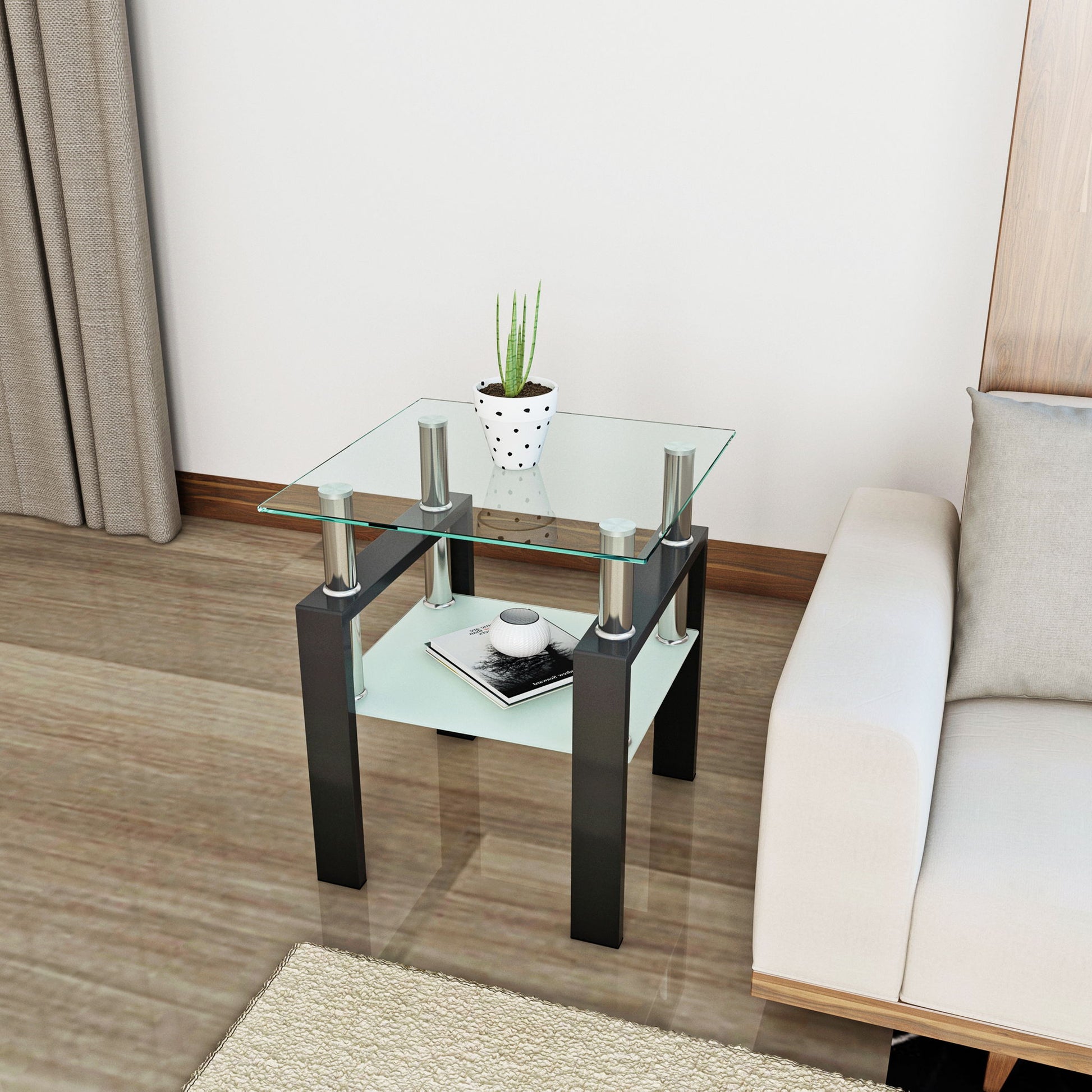 Modern Tempered Glass Tea Table, End Square Table For Living Room - Best Buy Furniture