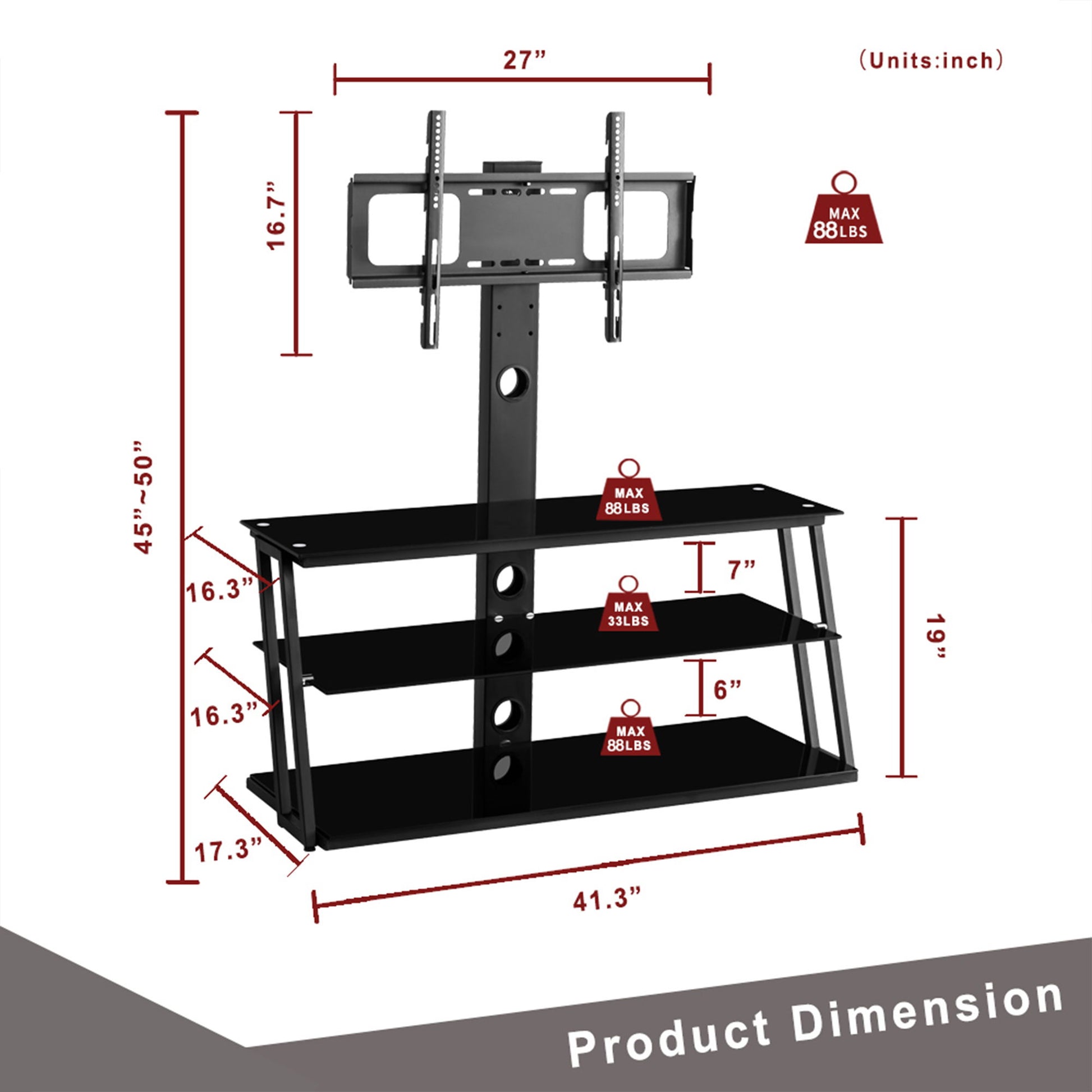 Multi-Function Angle And Height Adjustable Tempered Glass TV Stand - Black - Best Buy Furniture