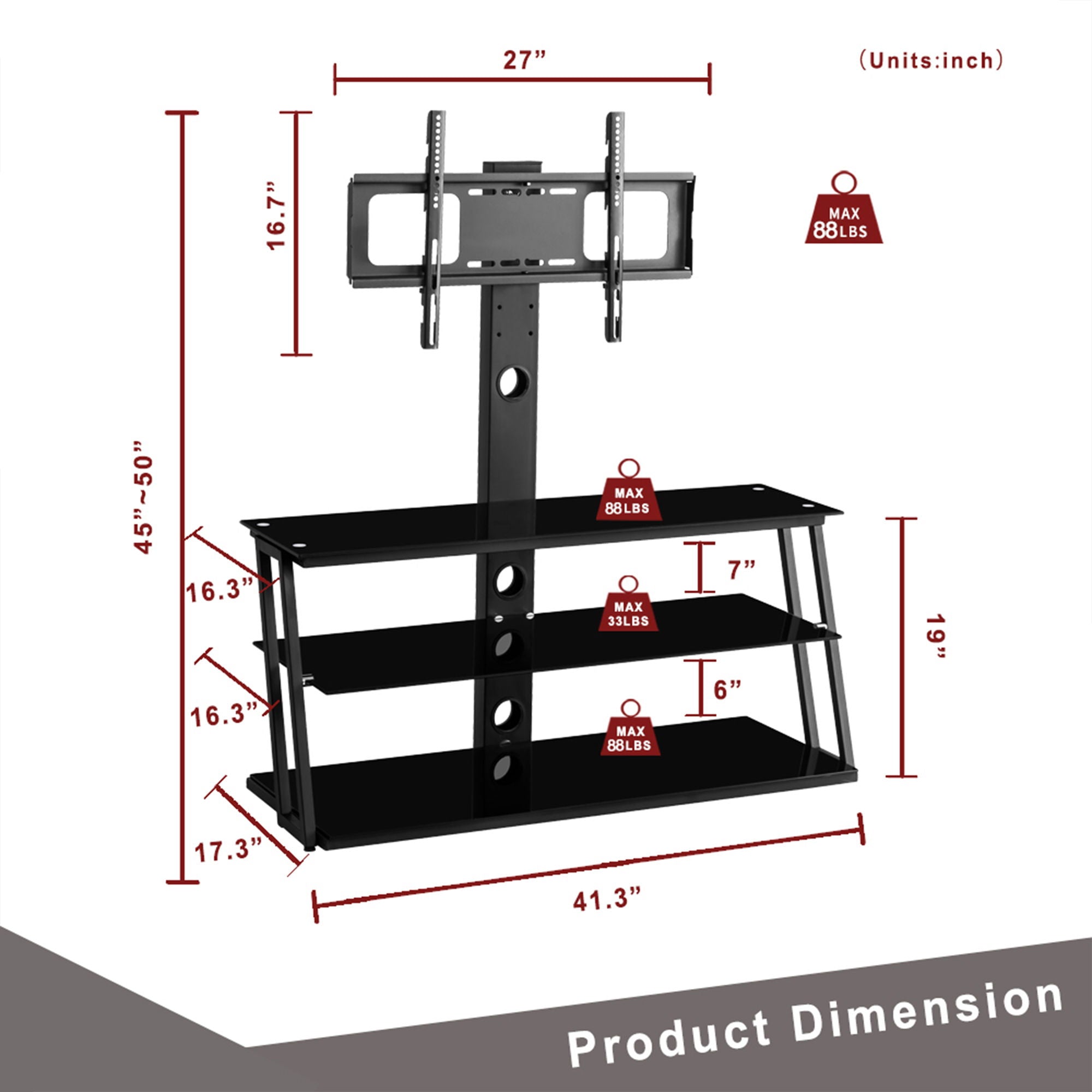 Multi-Function Angle And Height Adjustable Tempered Glass TV Stand - Black - Best Buy Furniture