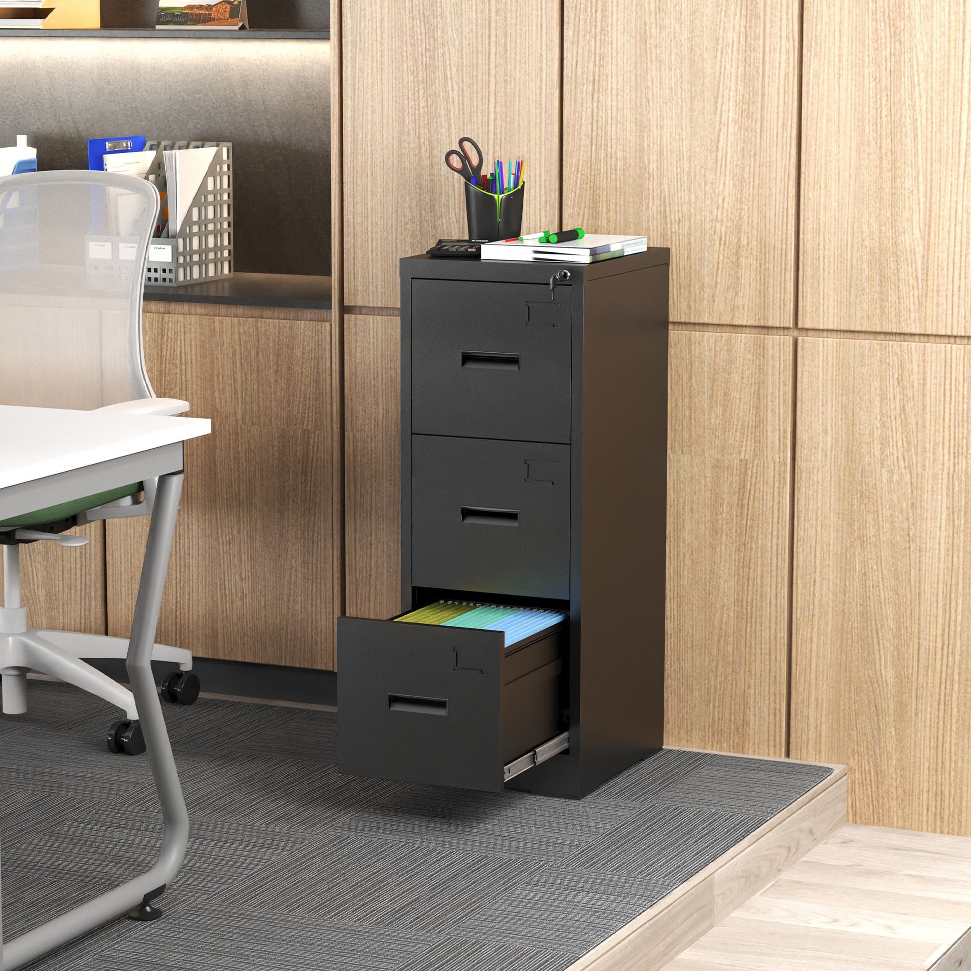 Modern Drawer Metal Vertical File Cabinet With Lock And Card Slot For Office - Best Buy Furniture