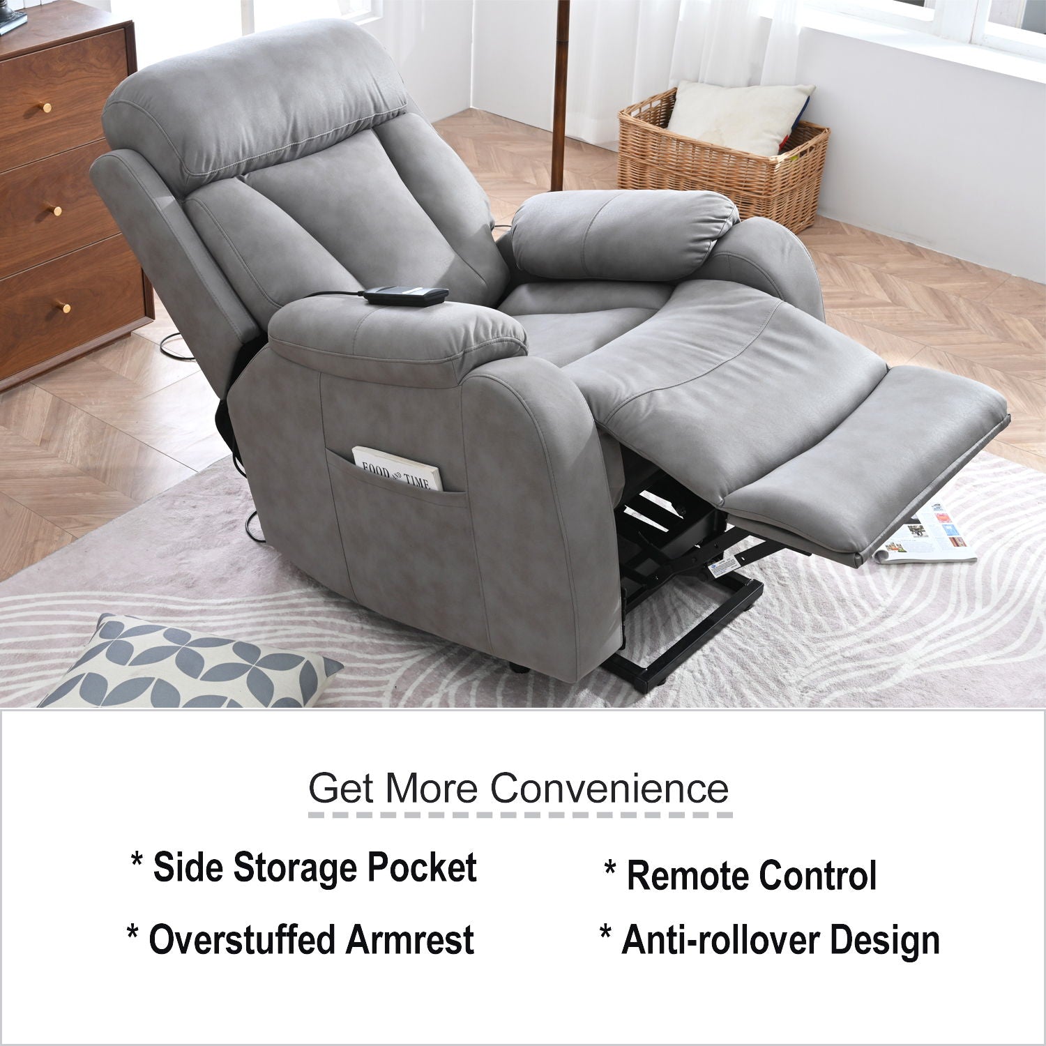 Lift Chair Recliner For Elderly Power Remote Control Recliner Sofa Relax Soft Chair Anti-Skid Australia Cashmere Fabric Furniture Living Room - Best Buy Furniture