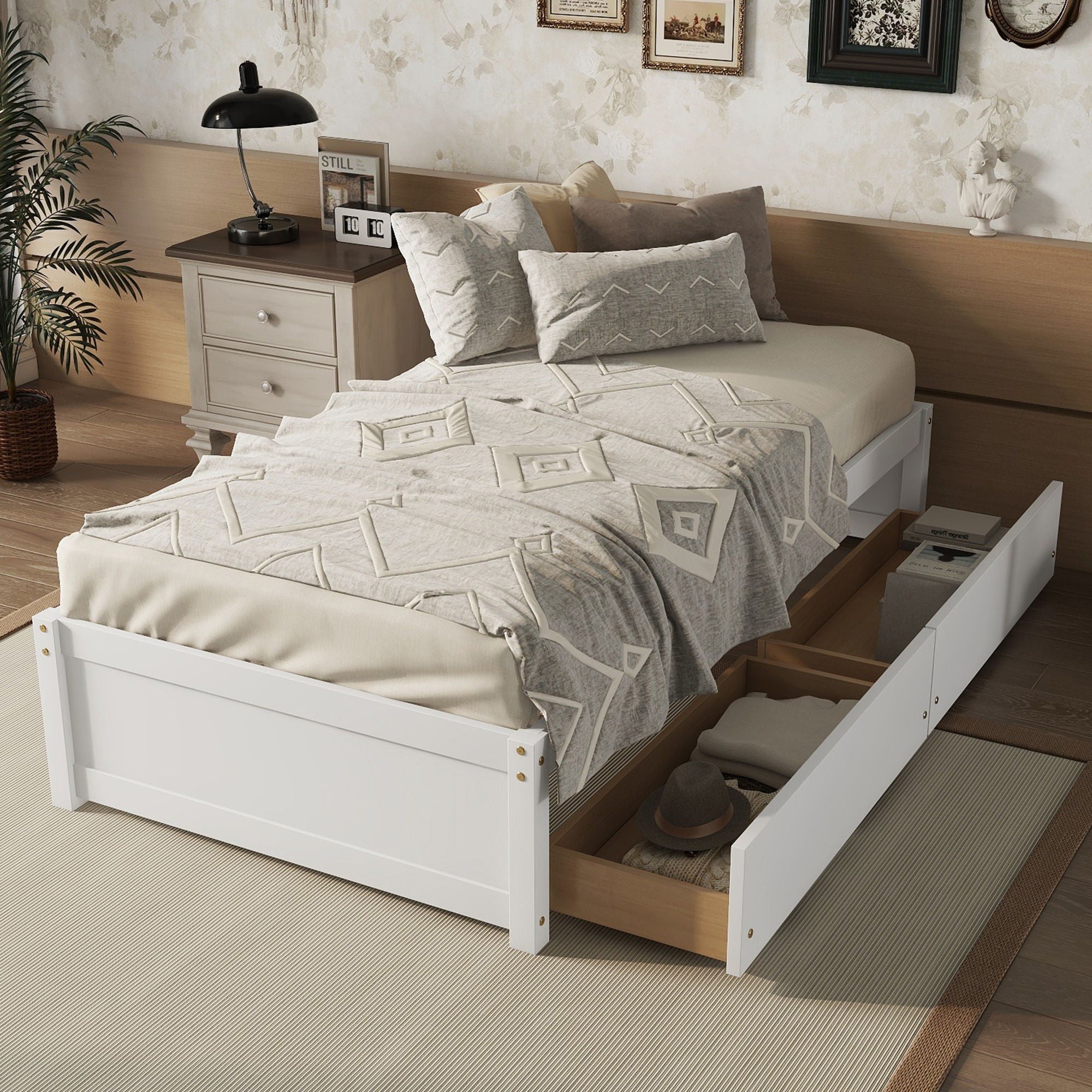 Twin Bed With 2 Drawers, Solid Wood, No Box Spring Needed - Best Buy Furniture