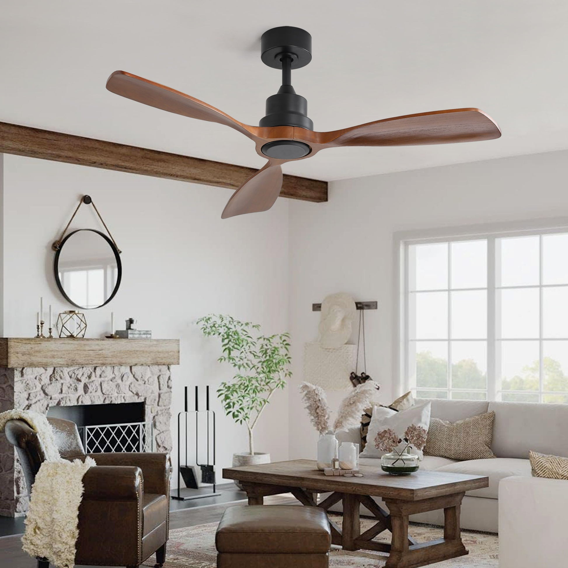 48" Ceiling Fan Without Light, 3 Solid Wood Blades Outdoor Ceiling Fan 6 - Speed Reversible DC Motor For Living Room - Black - Best Buy Furniture