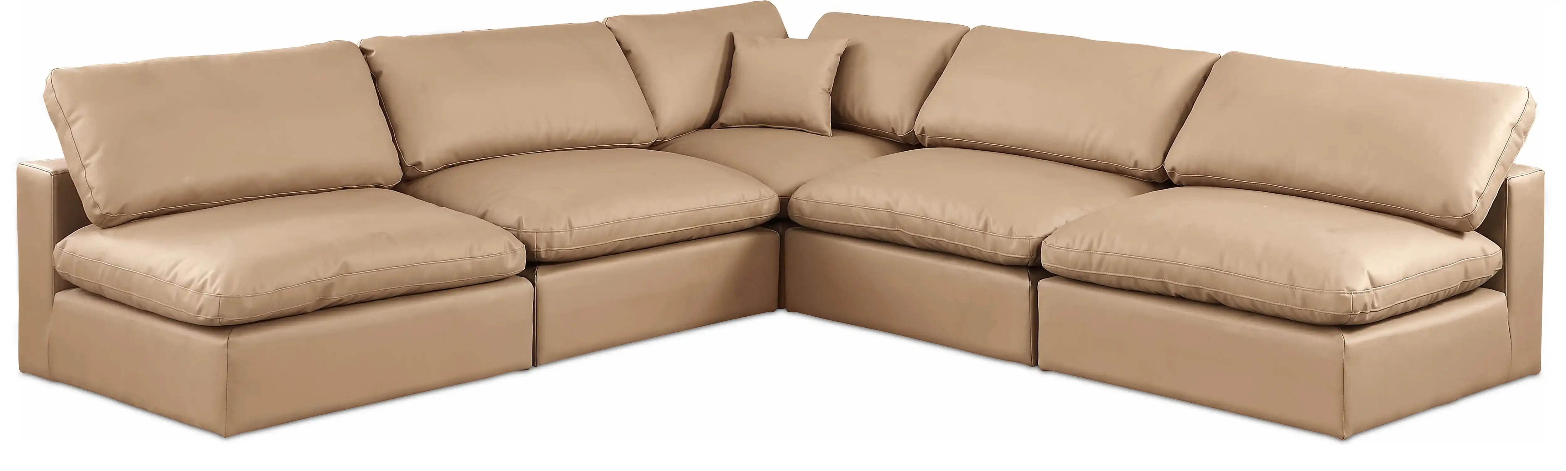 Comfy - 5 Piece Faux Leather Modular Corner Armless Sectional - Tan - Best Buy Furniture