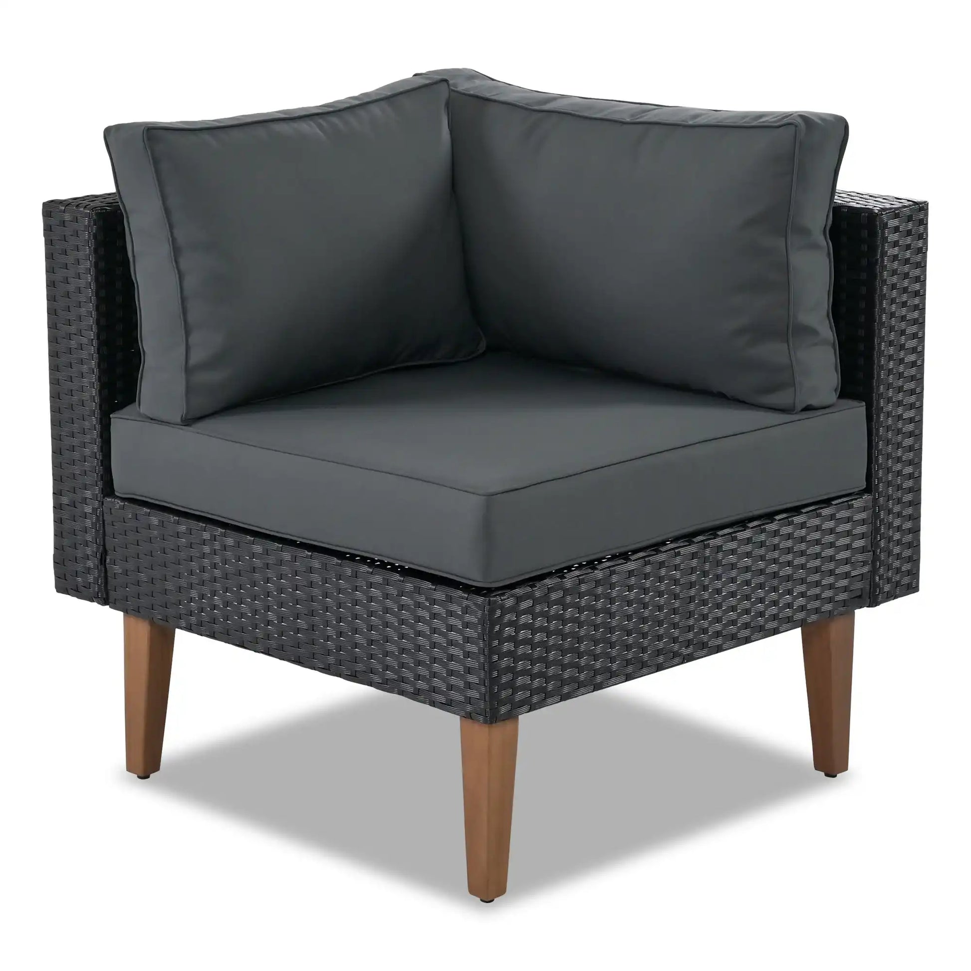 4 Piece L-Shaped Wicker Sofa Set, Outdoor Patio Furniture, Gray and Black - Best Buy Furniture