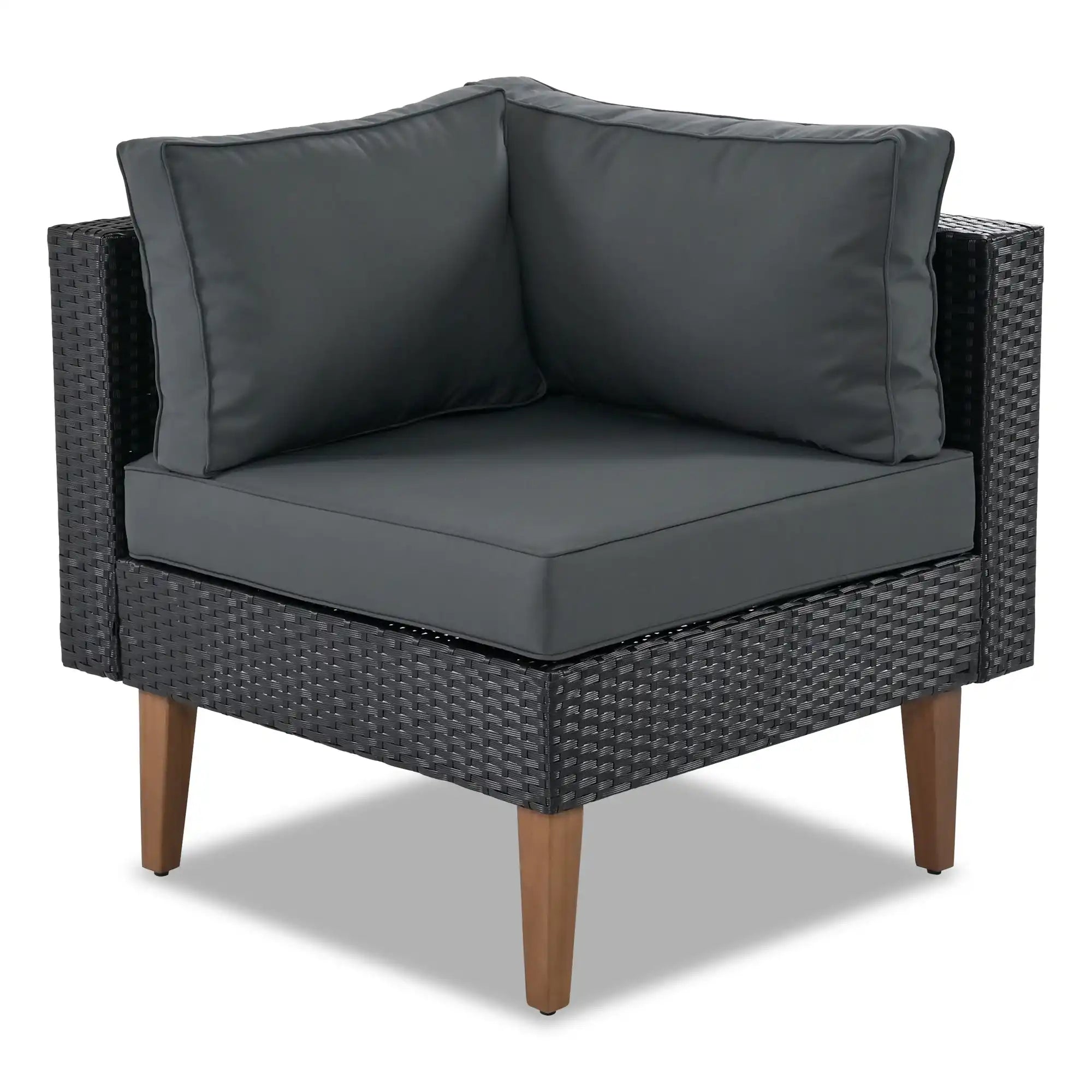 4 Piece L-Shaped Wicker Sofa Set, Outdoor Patio Furniture, Gray and Black - Best Buy Furniture