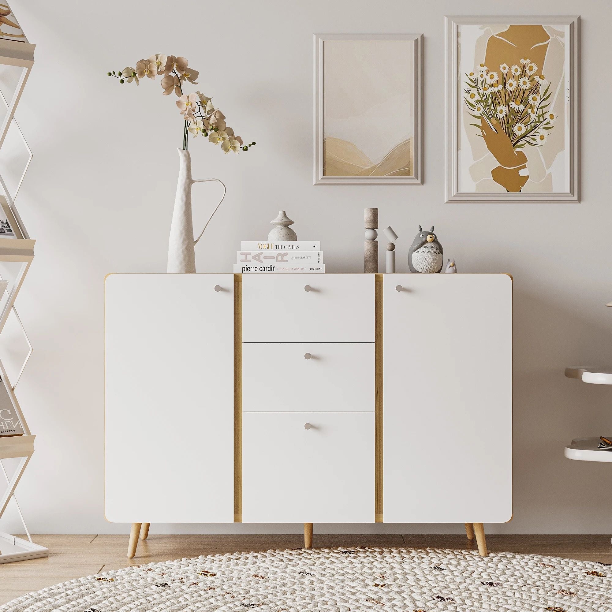 Sideboard Buffet Cabinet With 3 Drawers & 2 Doors, Buffet Cabinet With Adjustable Shelves For For Living Room Dining Room Hallway, Kitchen - White - Best Buy Furniture