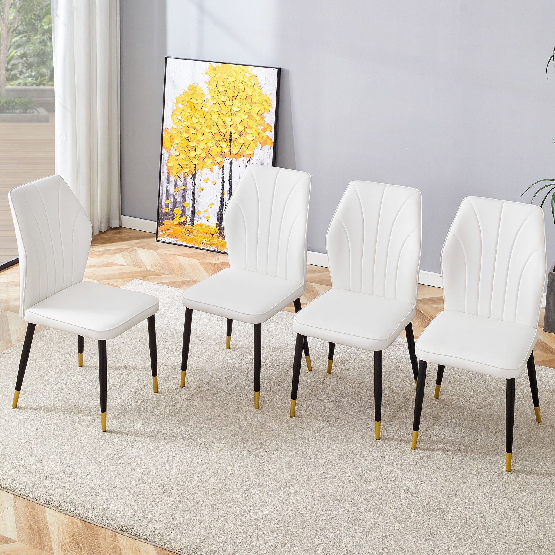 4 Modern Dining Chairs With Stylish Patterned Backrest And Metal Legs - Best Buy Furniture