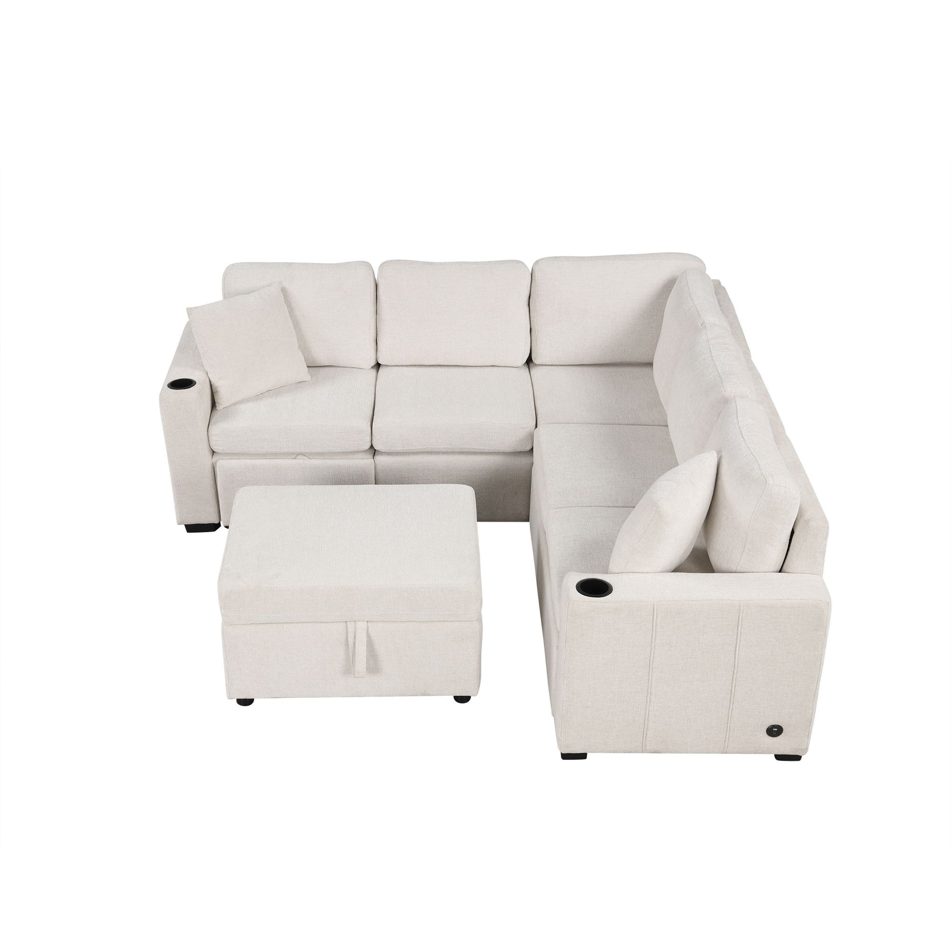 Sectional Sofa Convertible Pull-Out Sofa Bed With A Movable Storage Ottoman For Living Room - Best Buy Furniture