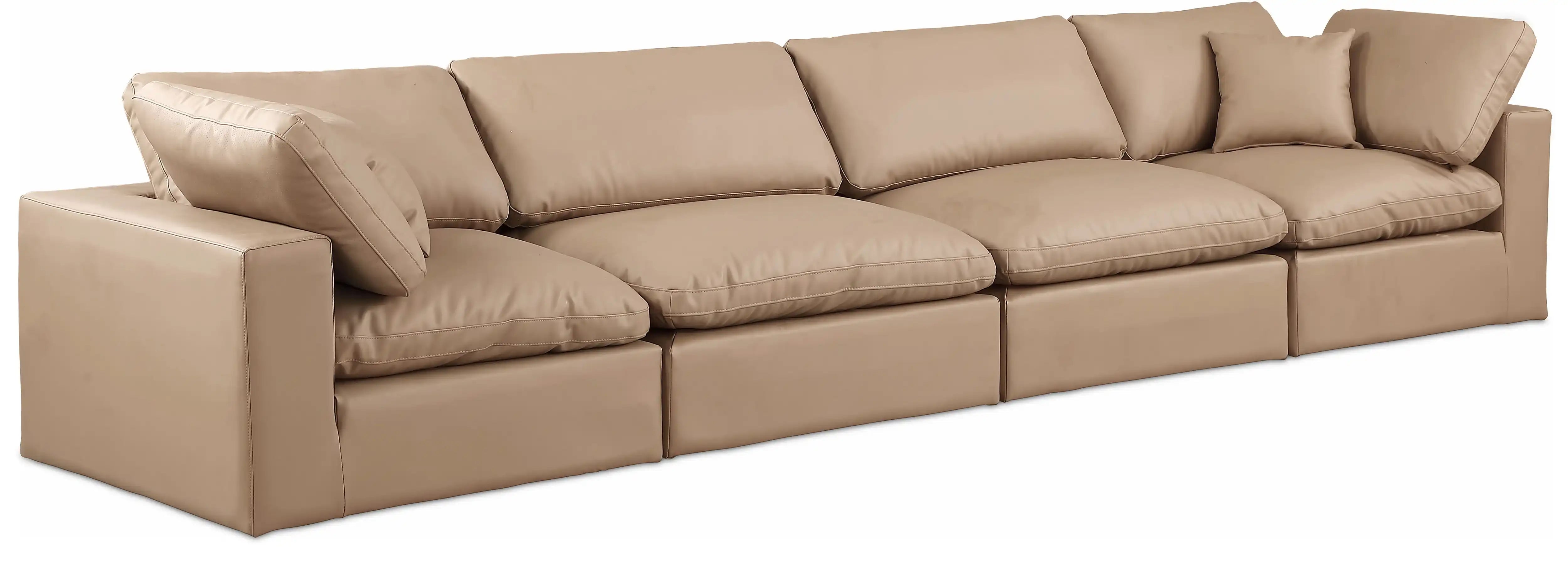 Comfy - Faux Leather Modular Sofa 4 Pieces - Tan - Best Buy Furniture