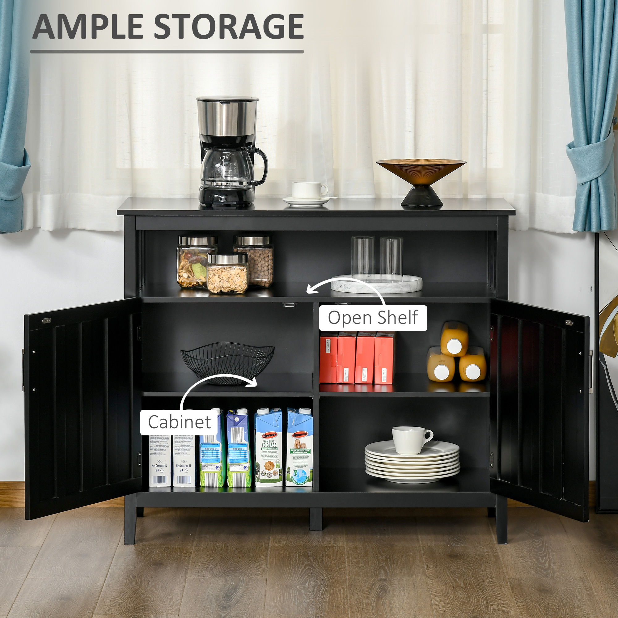 Homcom - Sideboard Buffet Cabinet, Kitchen Cabinet, Coffee Bar Cabinet With 2 Doors And Adjustable Shelves For Entryway Living Room - Black - Best Buy Furniture