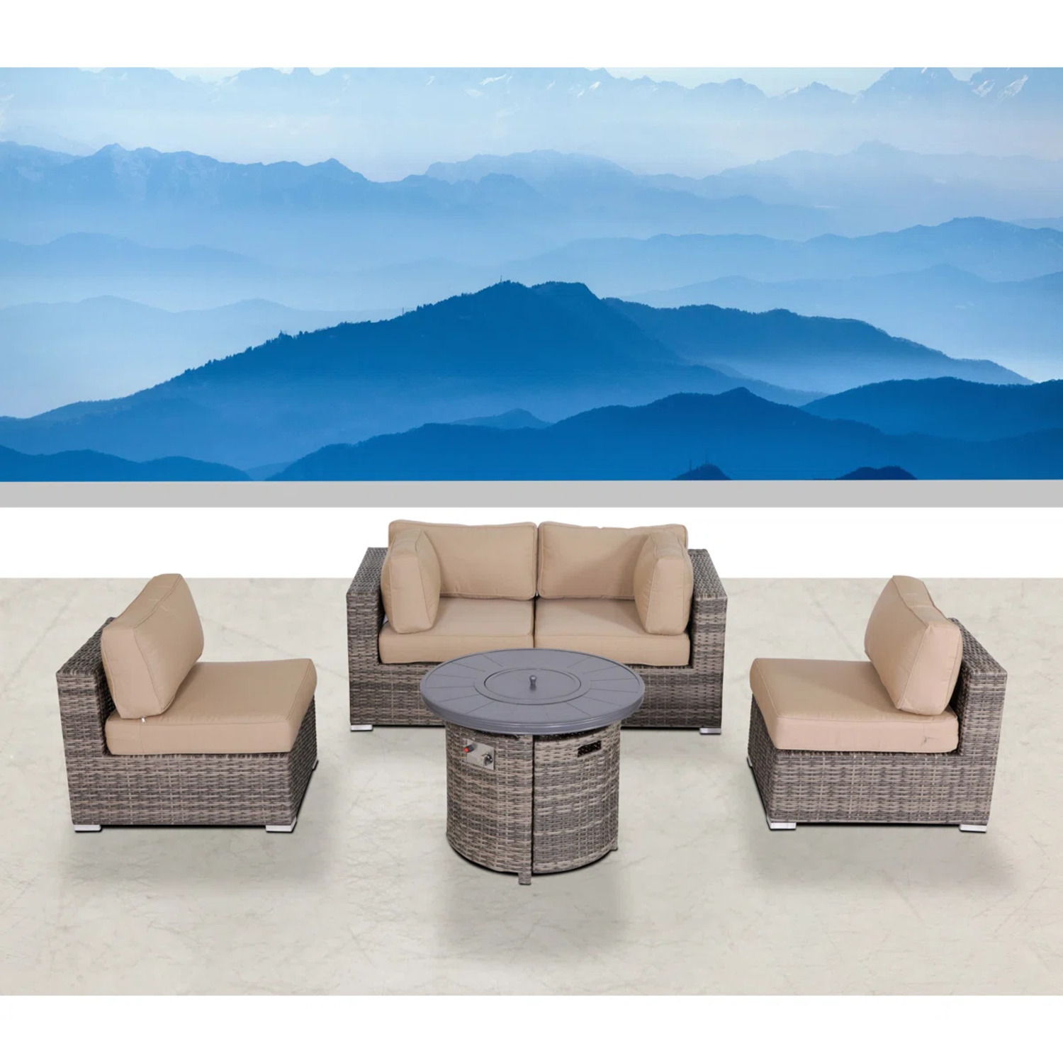Wicker Outdoor Lounge Set With Cushions And Fire Pit - Best Buy Furniture