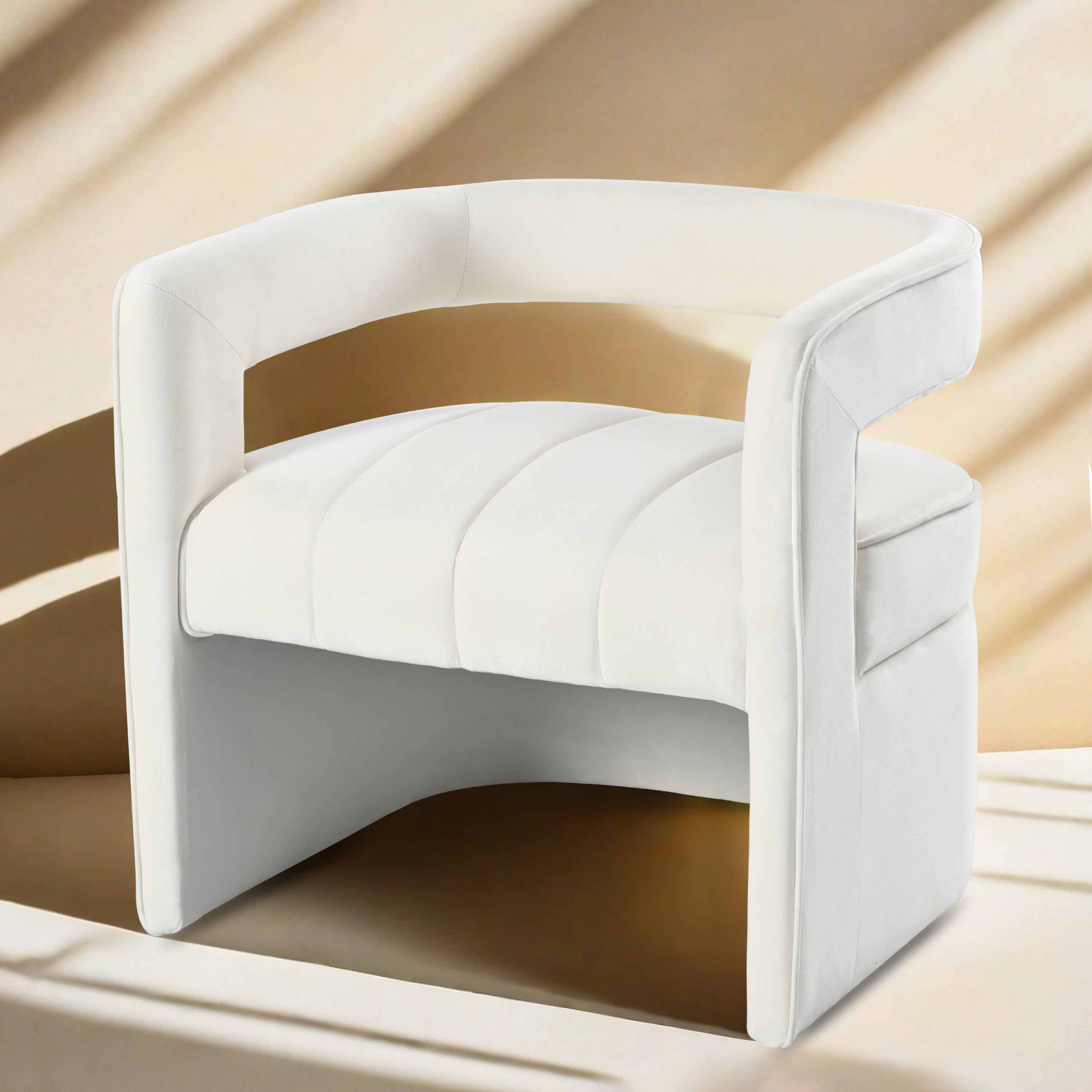 Modern Velvet Accent Chair with Ribbed Detail, Ivory White - Best Buy Furniture