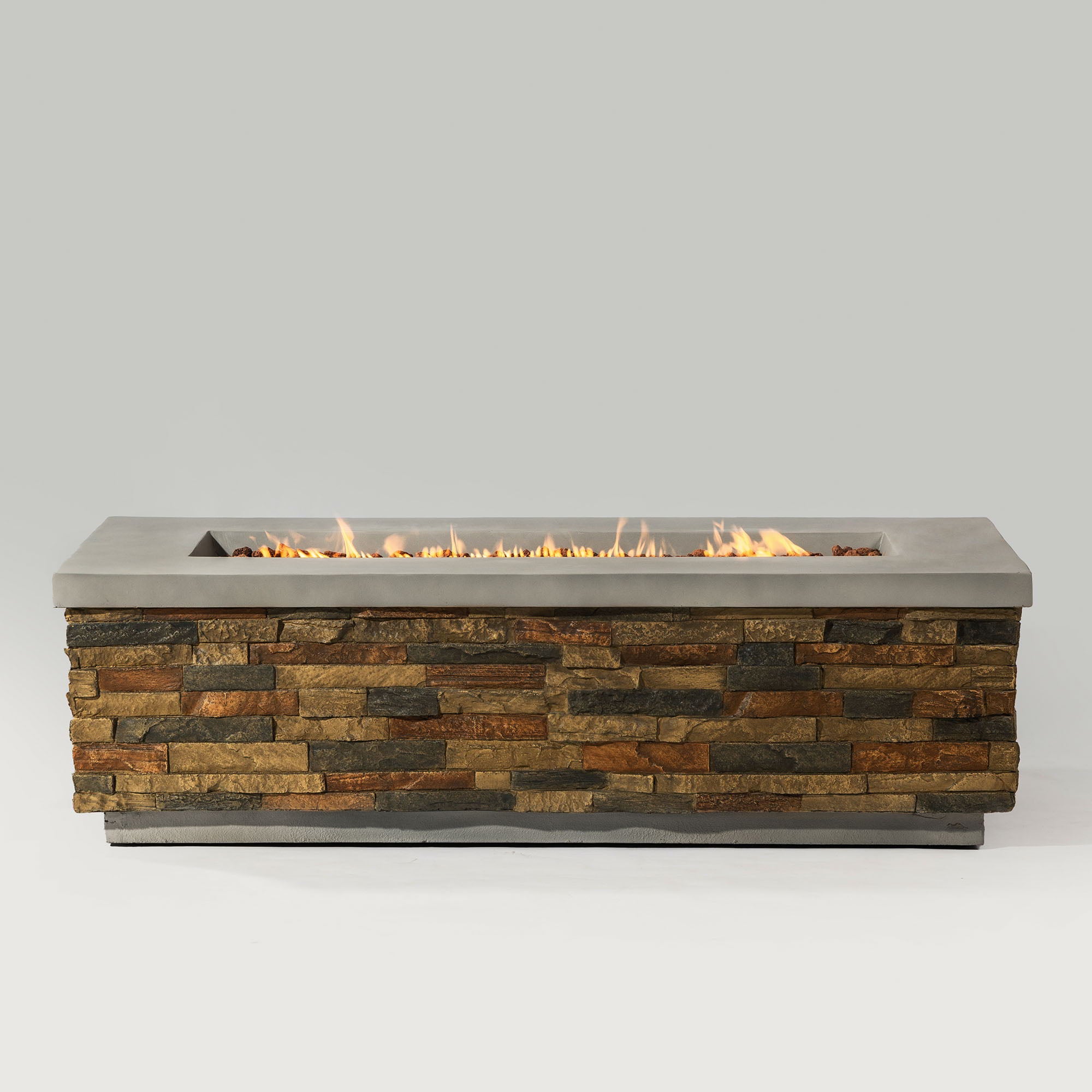 60" Propane Gas Fire Pit Table, 60000 Btu Rectangular Concrete Fire Pit For Outside Patio Deck Garden Backyard - Sandstone - Best Buy Furniture