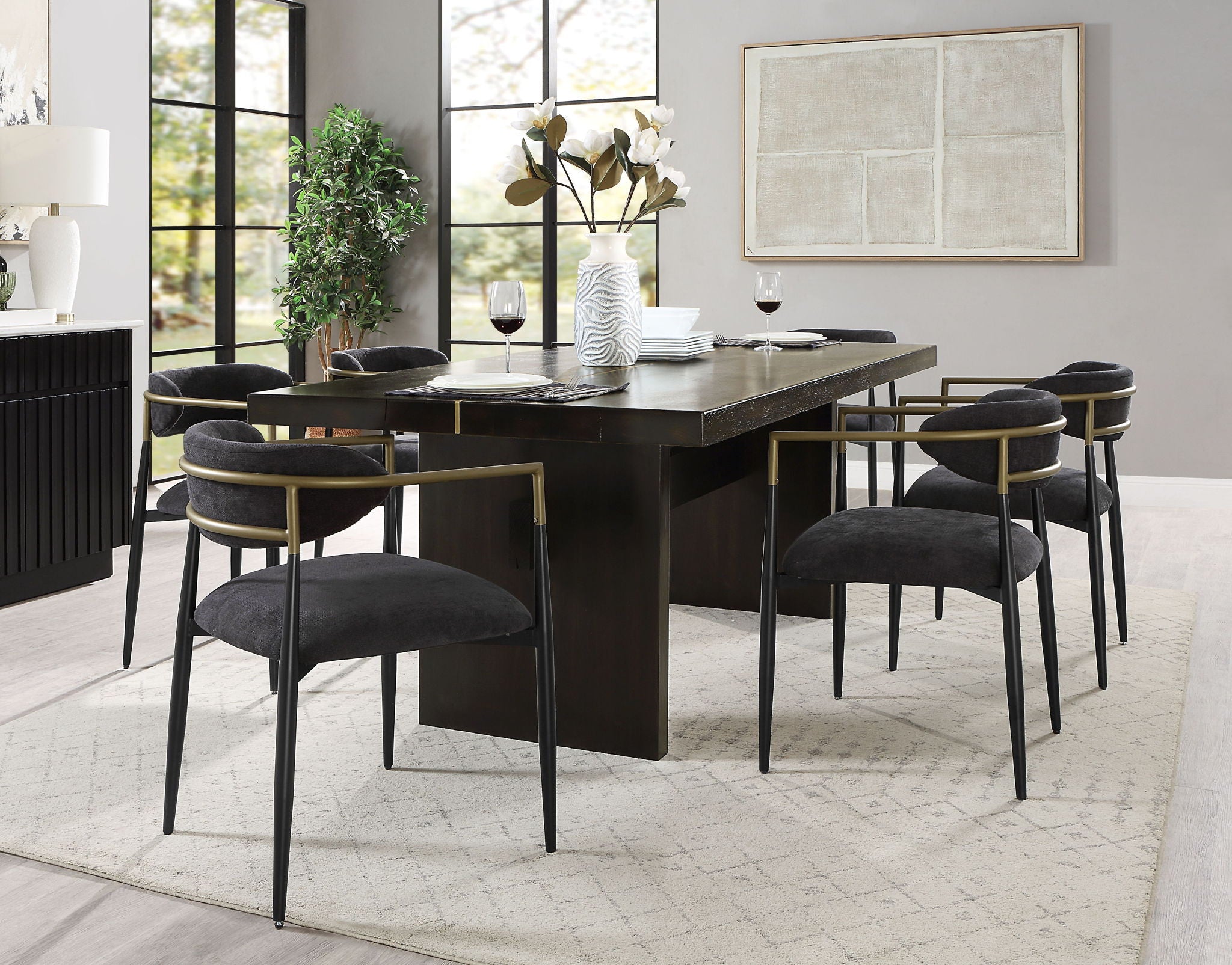 Jaramillo - 7 Pieces Dining Room Set - Gold / Rustic Espresso - Best Buy Furniture