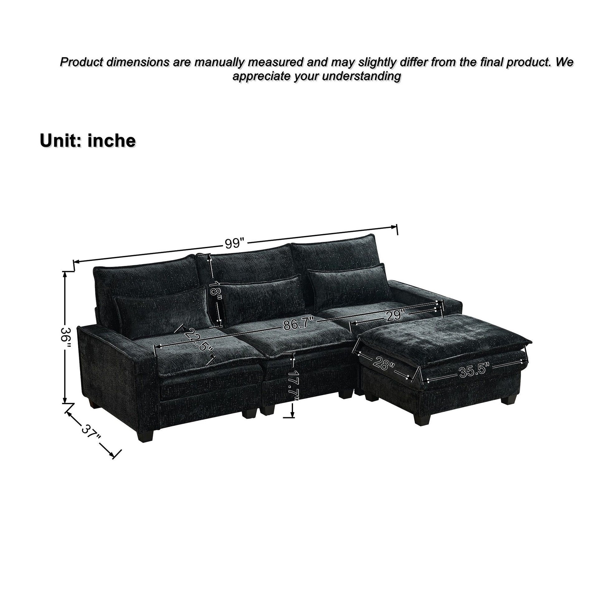 Modern Comfy Chenille L Shaped Sectional Sofa With Movable Ottoman - Best Buy Furniture