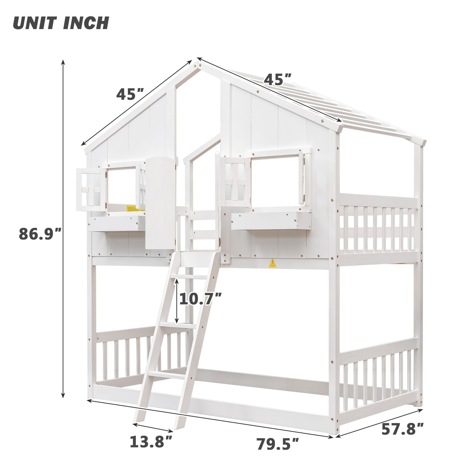 House Bunk Bed With Roof, Window, Window Box, Door, With Safety Guardrails And Ladder - Best Buy Furniture