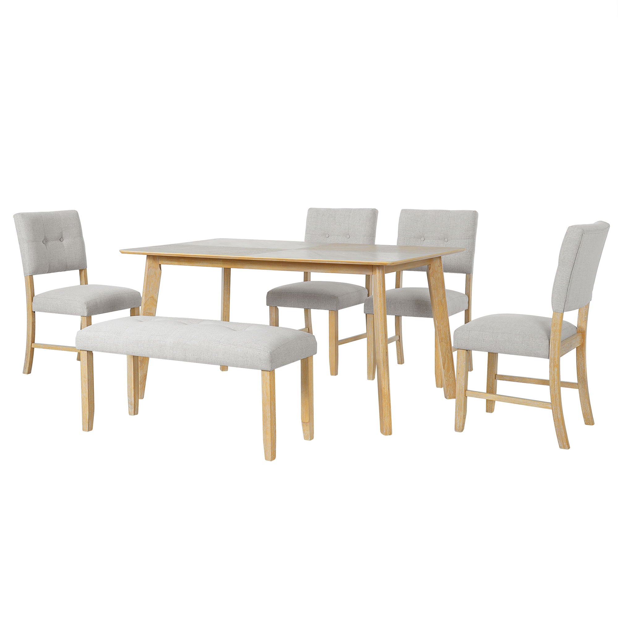 Rustic Farmhouse Dining Room Rectangular Table With 4 Upholstered Chairs And Bench - Best Buy Furniture