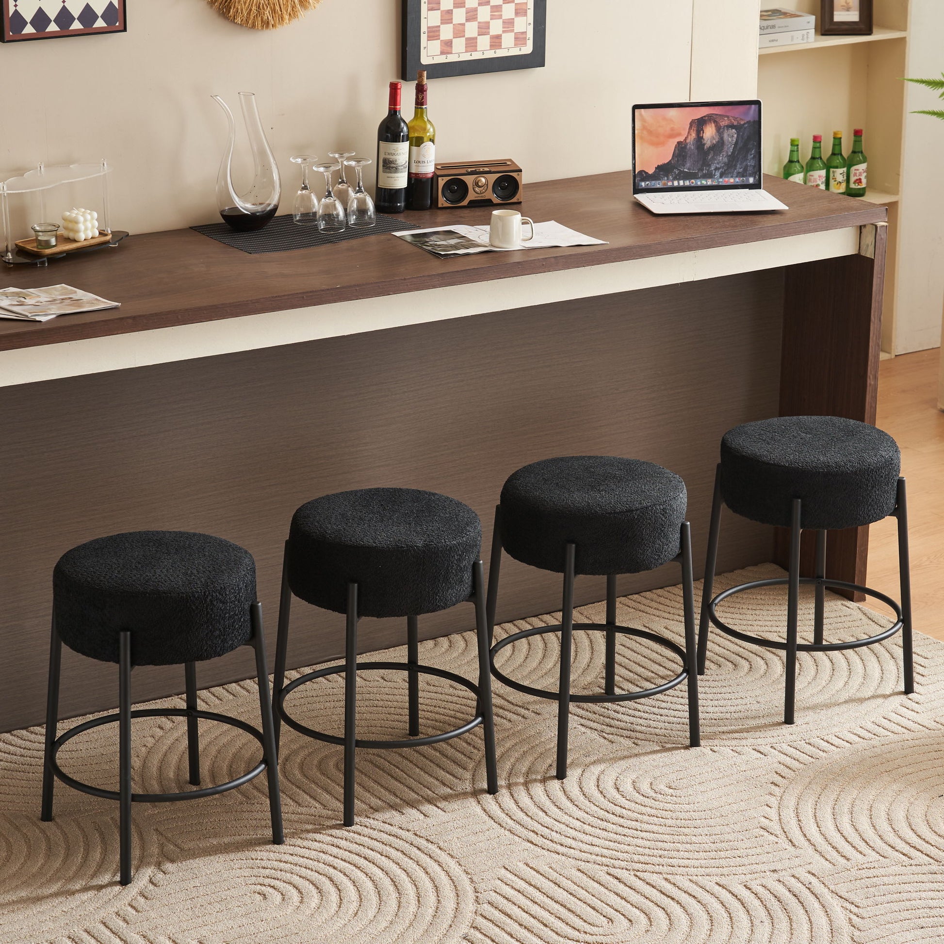 Round Bar Stools (Set of 2), Contemporary Upholstered Dining Stools For Kitchens, Coffee Shops And Bar Stores - Best Buy Furniture