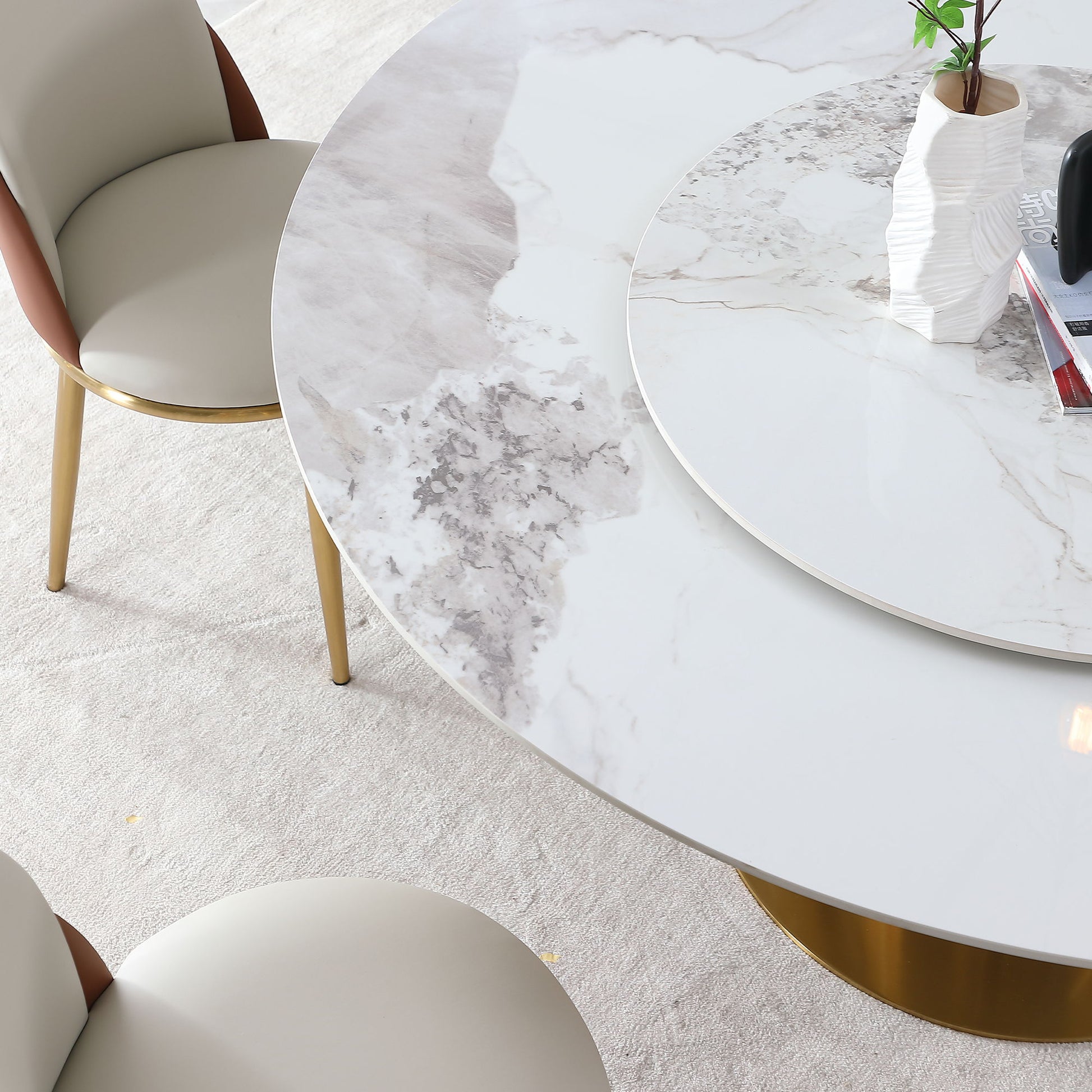 Round Stone Burning Table, Modern Marble Dining Table With Chairs - Best Buy Furniture