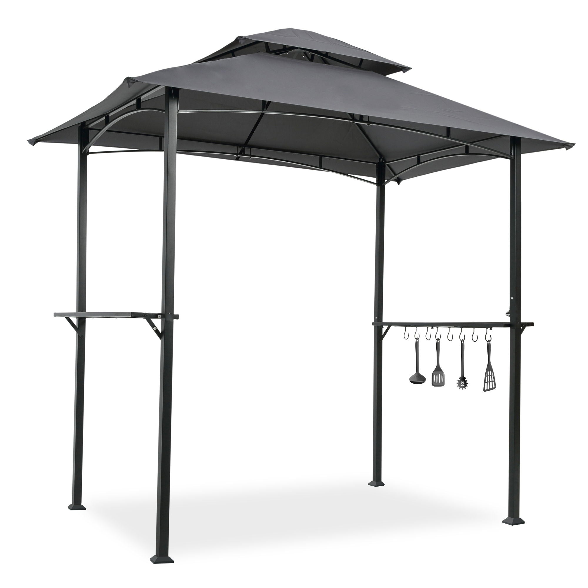 Outdoor Grill Gazebo With Double Tier Soft Top Canopy, Steel Frame, Bar Counters & Hook - Best Buy Furniture