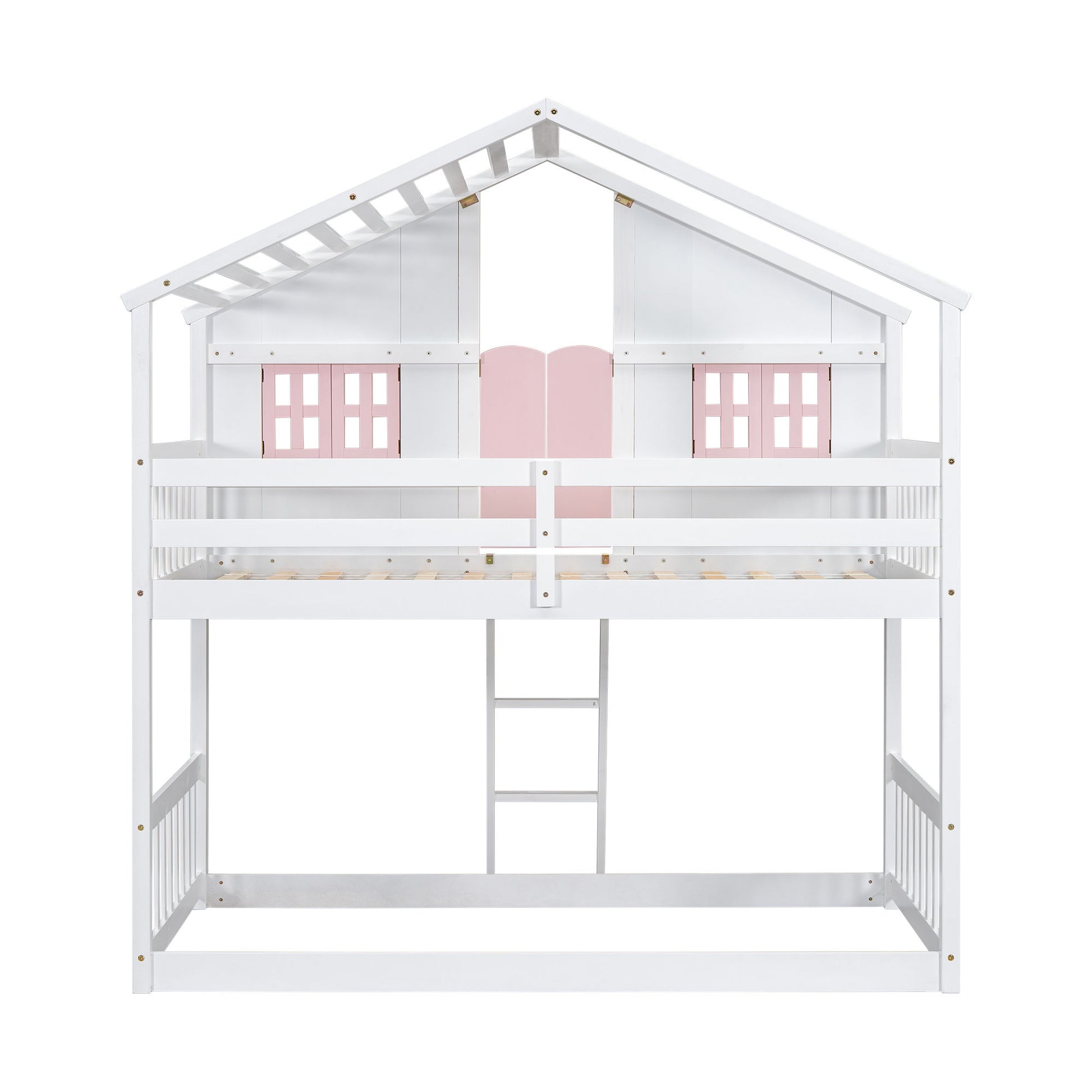 House Bunk Bed With Roof, Window, Window Box, Door, With Safety Guardrails And Ladder - Best Buy Furniture