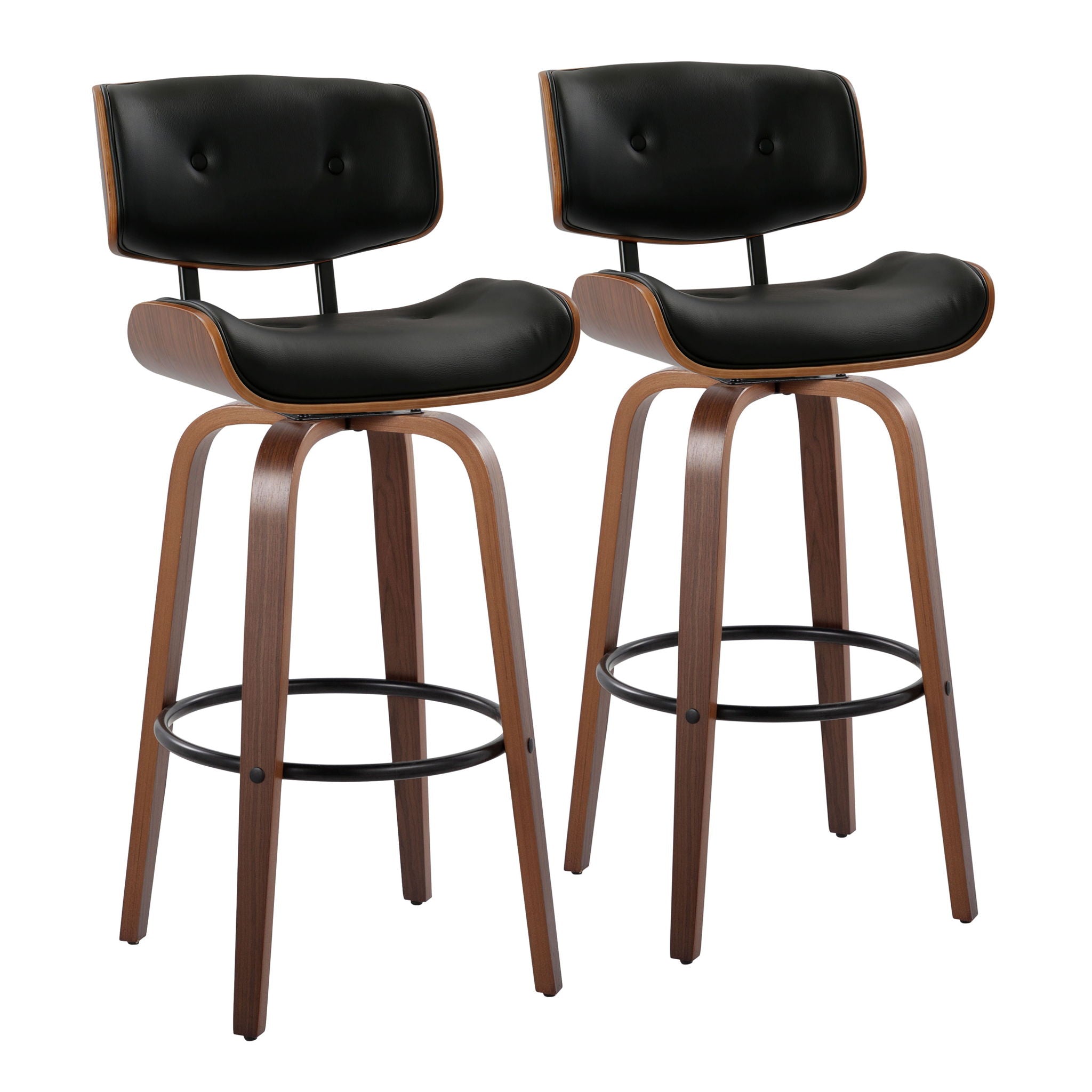 Lombardi - Mid-Century Modern Fixed Height Barstool With Swivel With Round Footrest (Set of 2) - Best Buy Furniture
