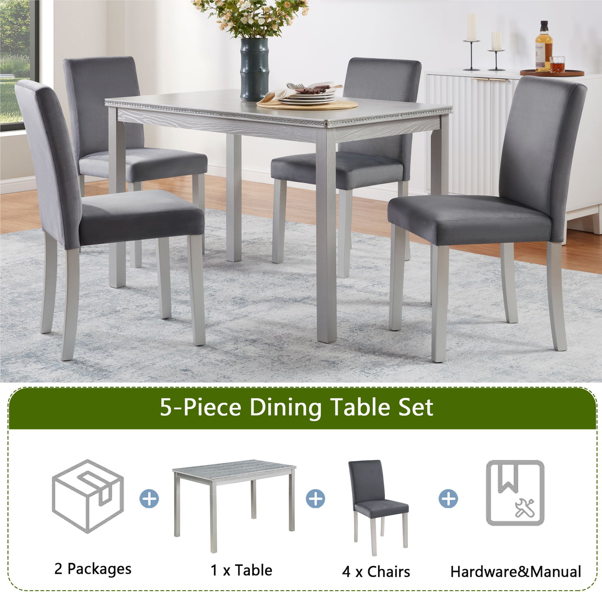 Dining Table Set, Table With A Rectangular Table And Upholstered Chairs - Best Buy Furniture