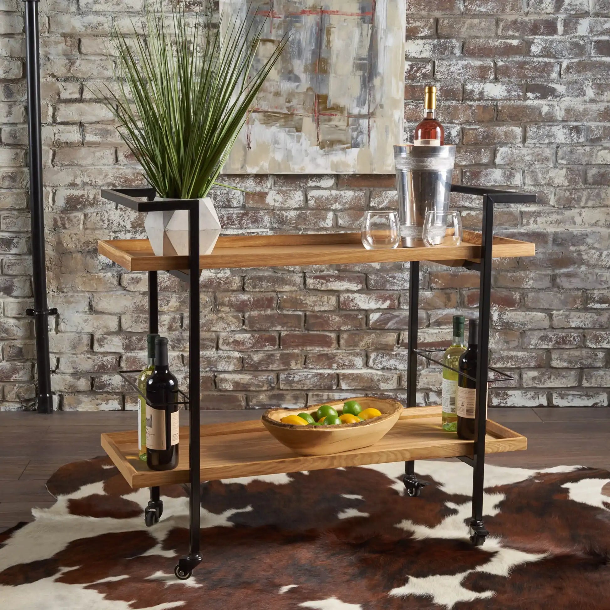 Modern Industrial Bar Cart With Shelving And Casters - Best Buy Furniture