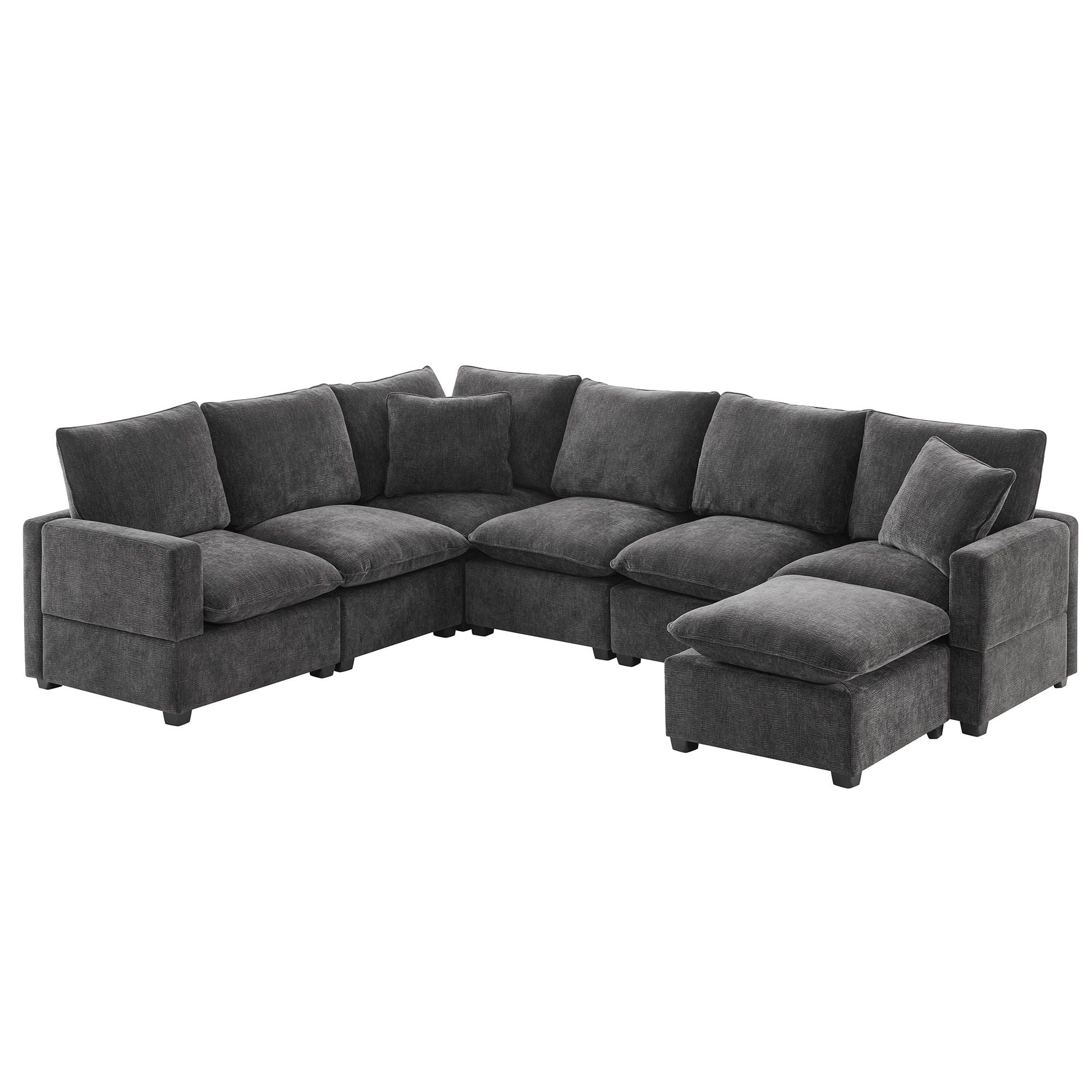 Modern U-Shape Modular Sofa, 7 Seat Chenille Sectional Couch Set With 2 Pillows Included, Freely Combinable Indoor Funiture For Living Room, Apartment, Office - Best Buy Furniture