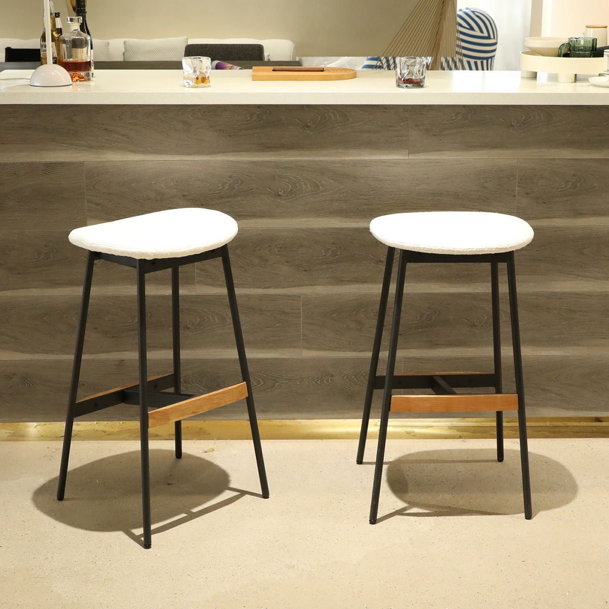 Modern Bar Stools Comfortable & Stylish, Soft Fabric Upholstered, Backless (Set of 2) - Best Buy Furniture