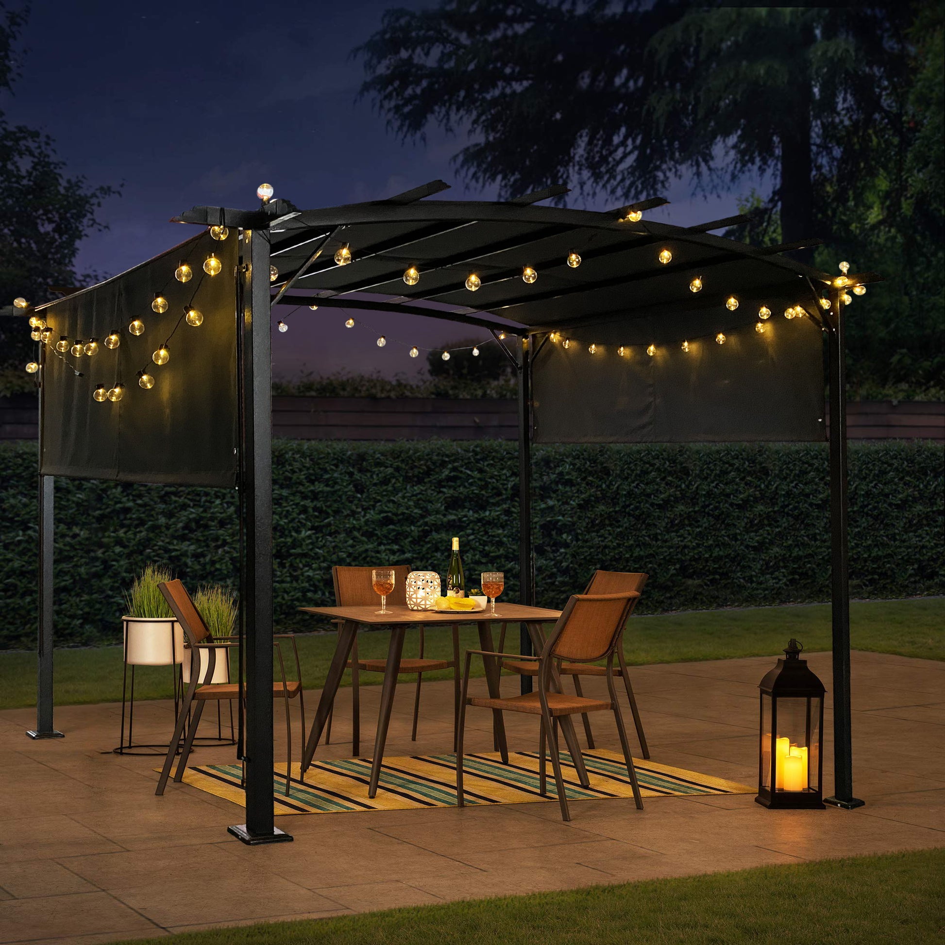 Outdoor Patio Pergola Gazebo - Steel Frame Sun Shelter With Retractable Canopy - Best Buy Furniture