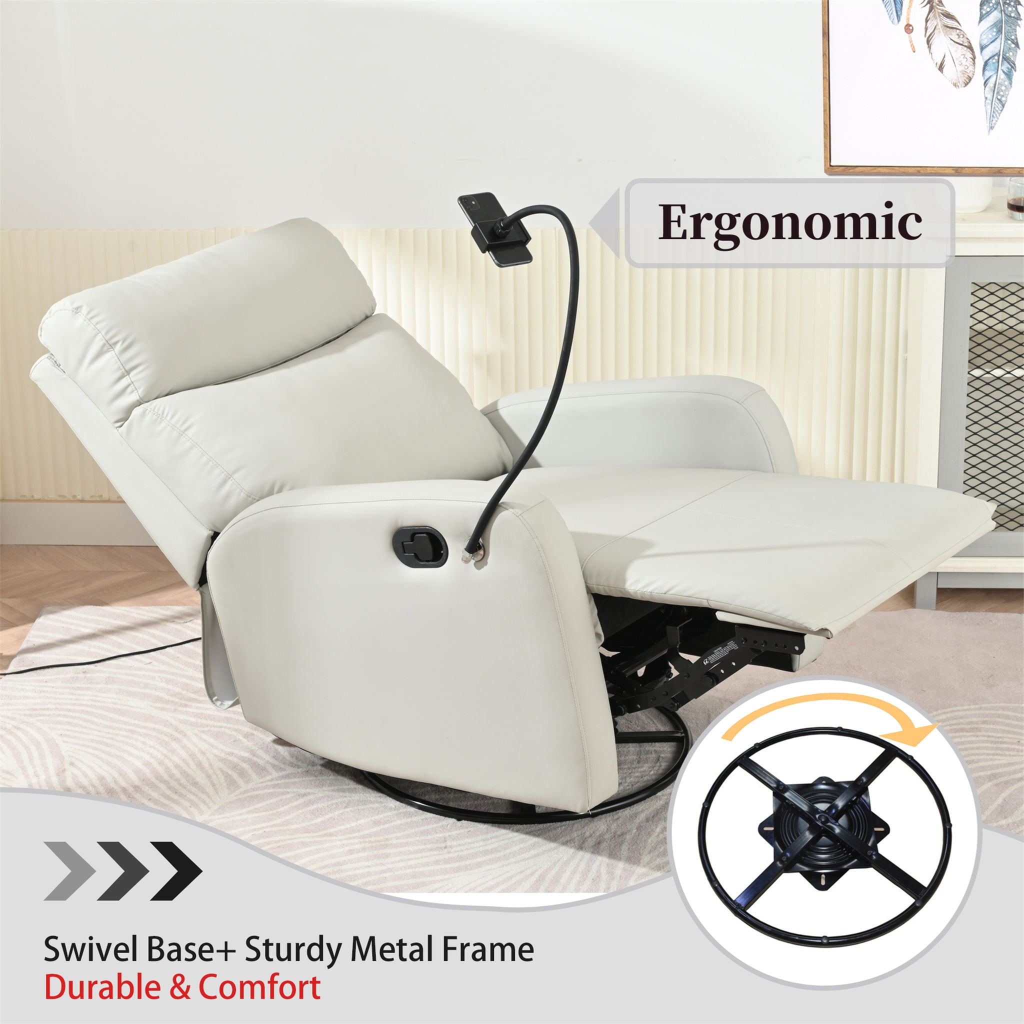 Rocking Recliner Chair, 360 Degree Swivel Nursery Rocking Chair, Glider Chair, Modern Small Rocking Swivel Recliner Chair For Bedroom, Living Room Chair Home Theater Seat, Phone Holder - Light Gray - Best Buy Furniture
