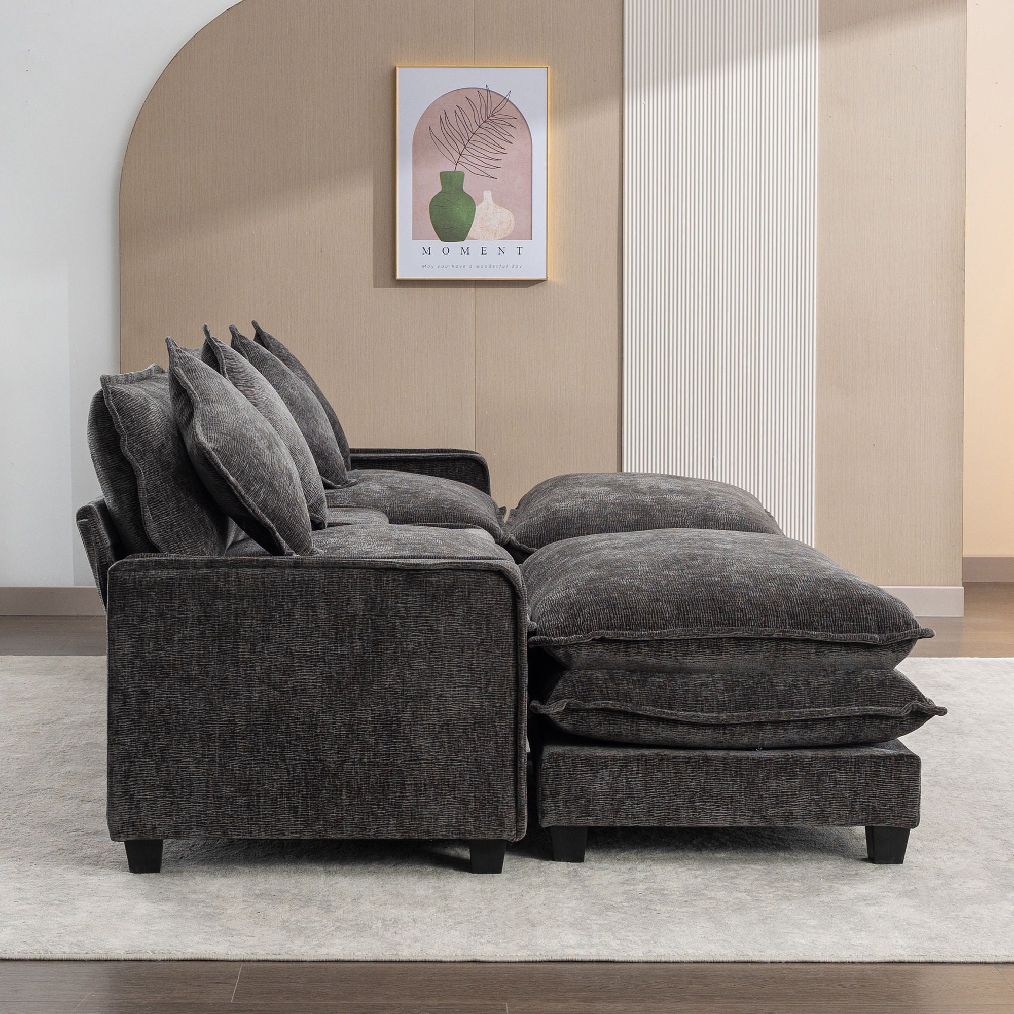 Sectional Sofa Chenille Upholstered Sofa With Two Removable Ottoman, Two USB Ports, Two Cup Holders And Large Storage Box For Living Room - Best Buy Furniture