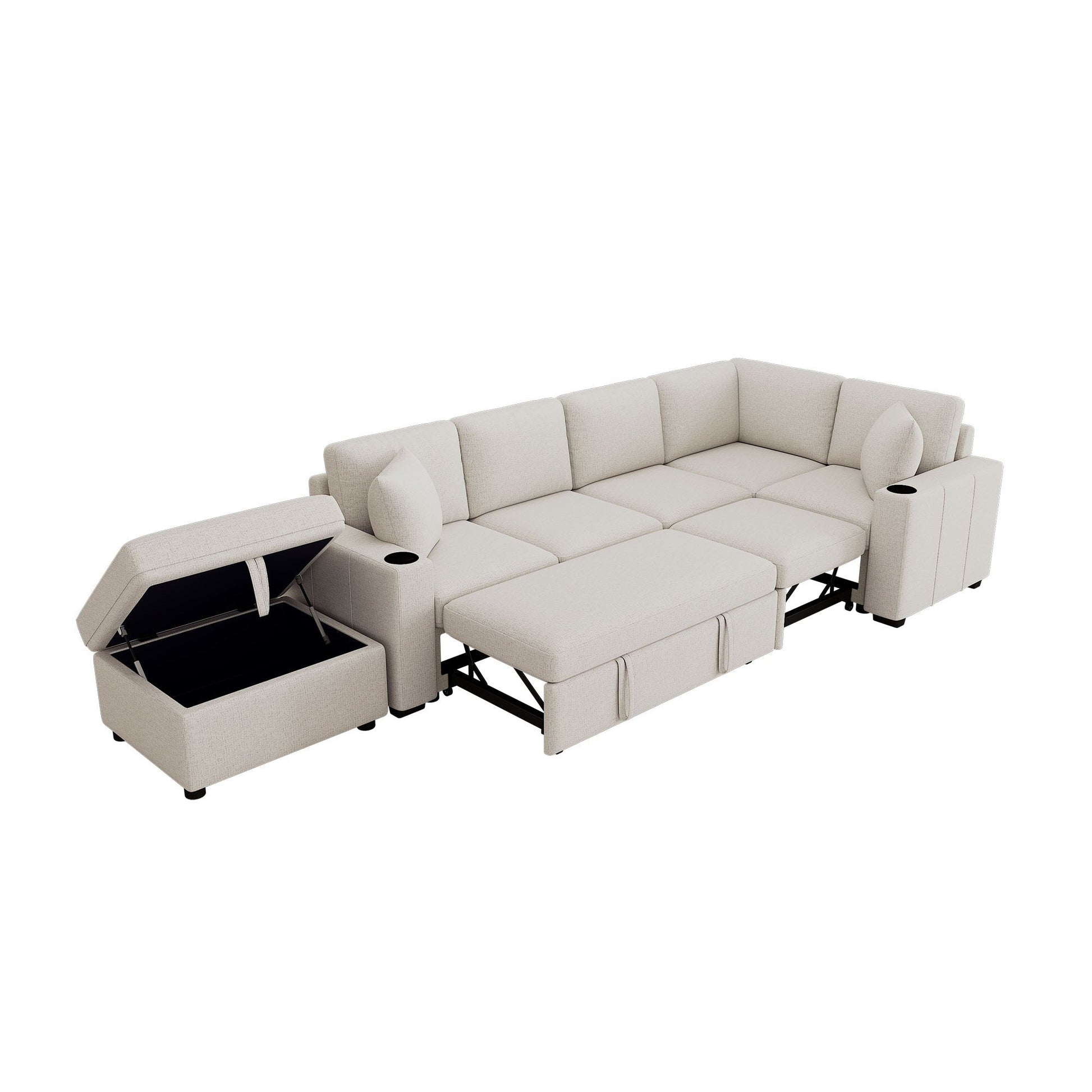 Sectional Sofa Convertible Pull-Out Sofa Bed With A Movable Storage Ottoman For Living Room - Best Buy Furniture
