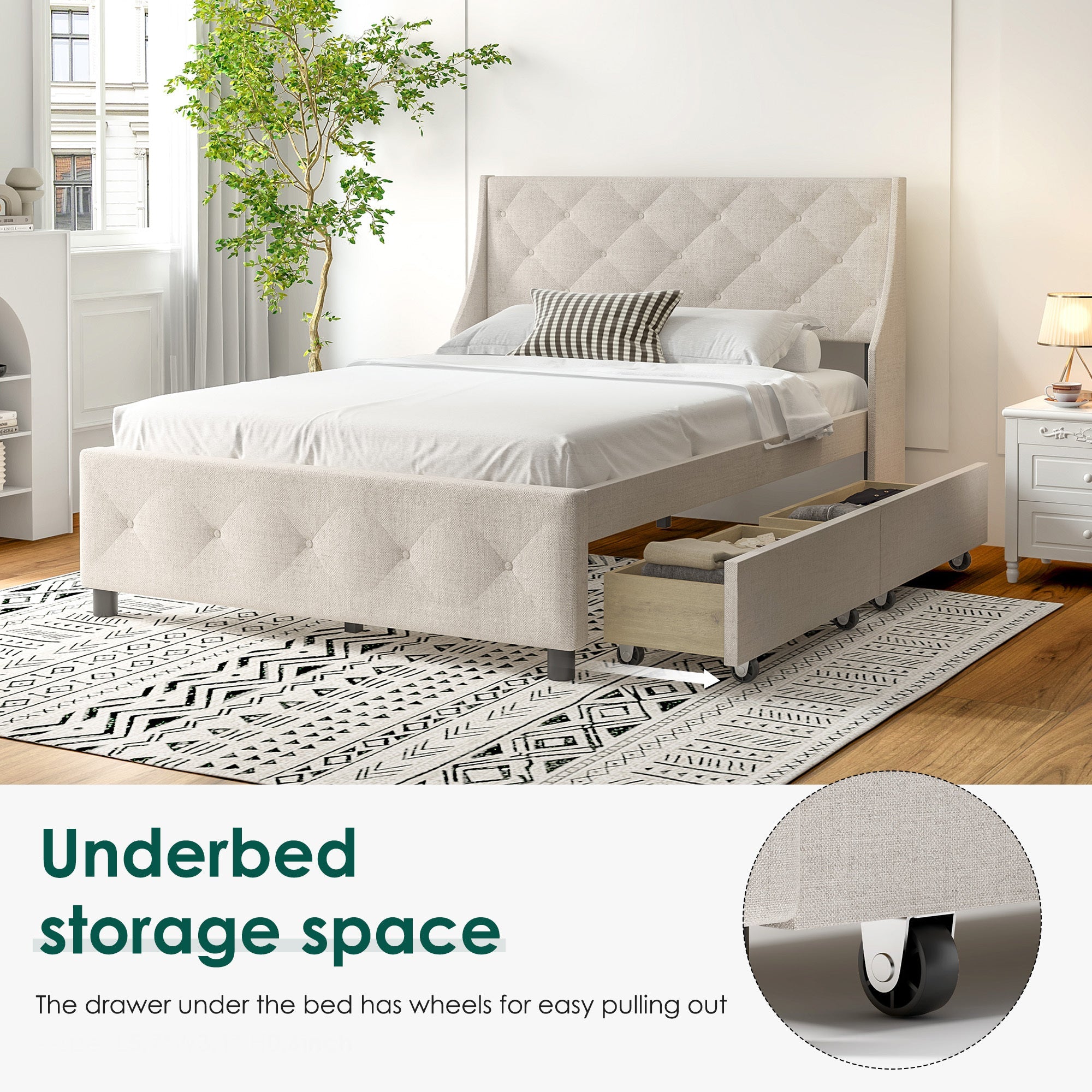 Queen Size Rubber Wood Bed Frame with Storage Headboard & Drawers - Best Buy Furniture