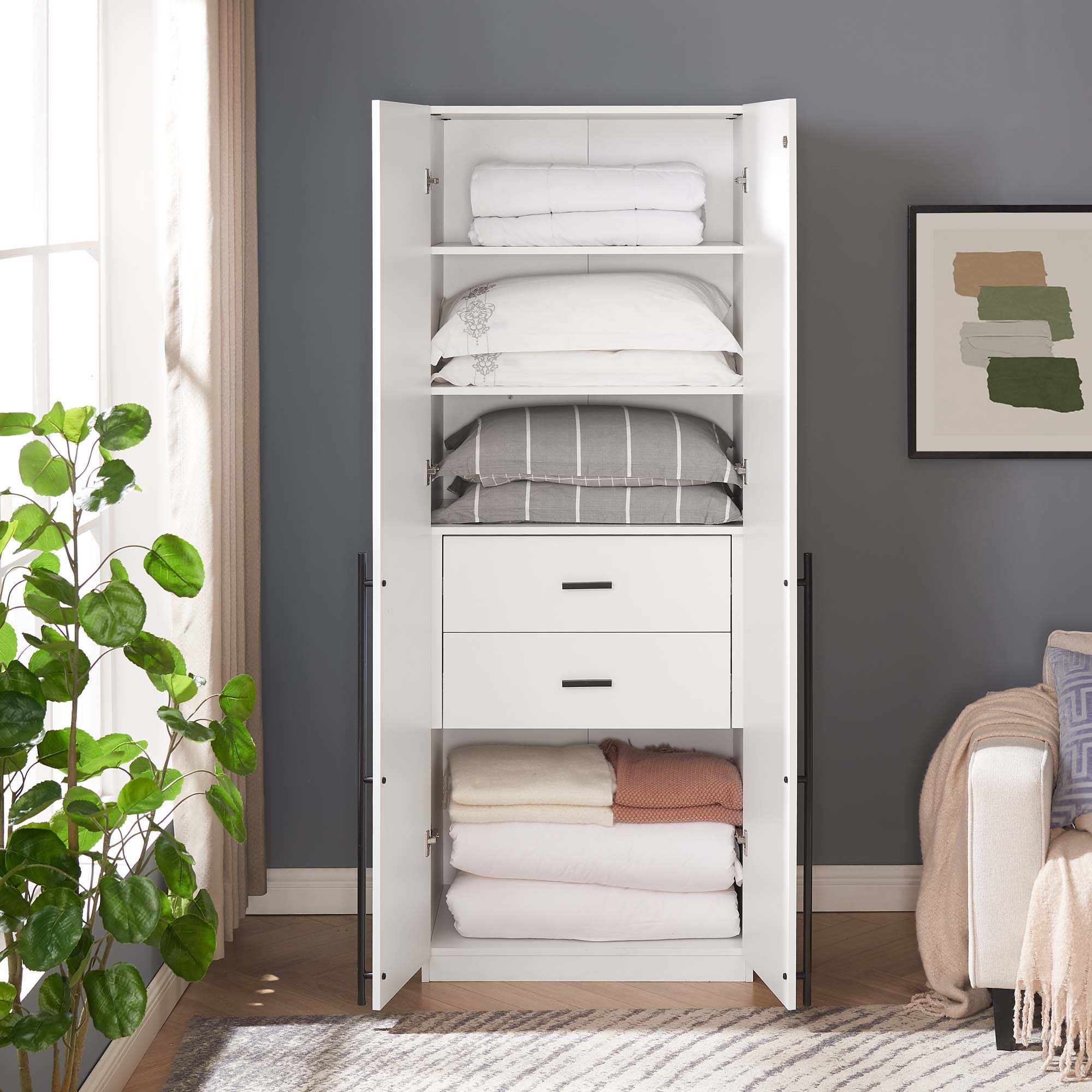 Lee - Free Standing Wardrobe Closet With Drawers And Shelves