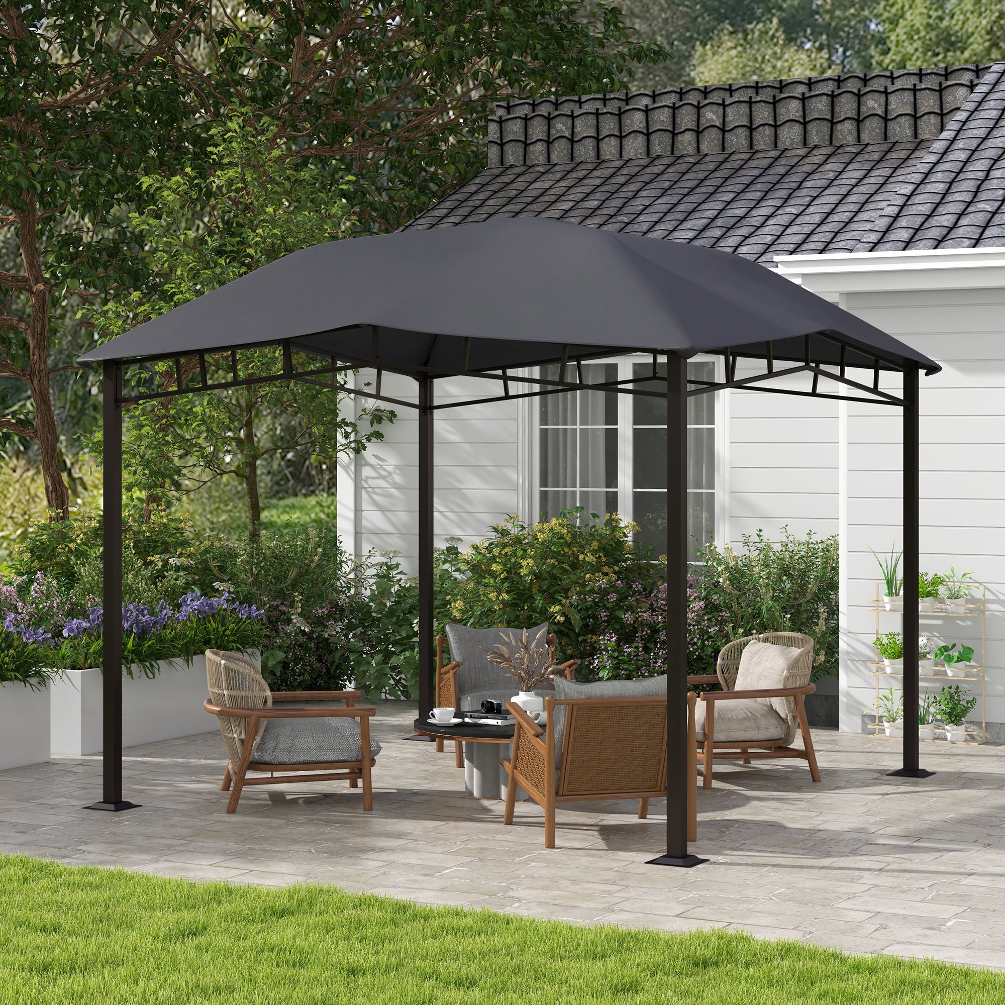 Outsunny - 10' x 10' Soft Top Patio Gazebo Outdoor Canopy With Unique Geometric Design Roof, All-Weather Steel Frame - Gray - Best Buy Furniture