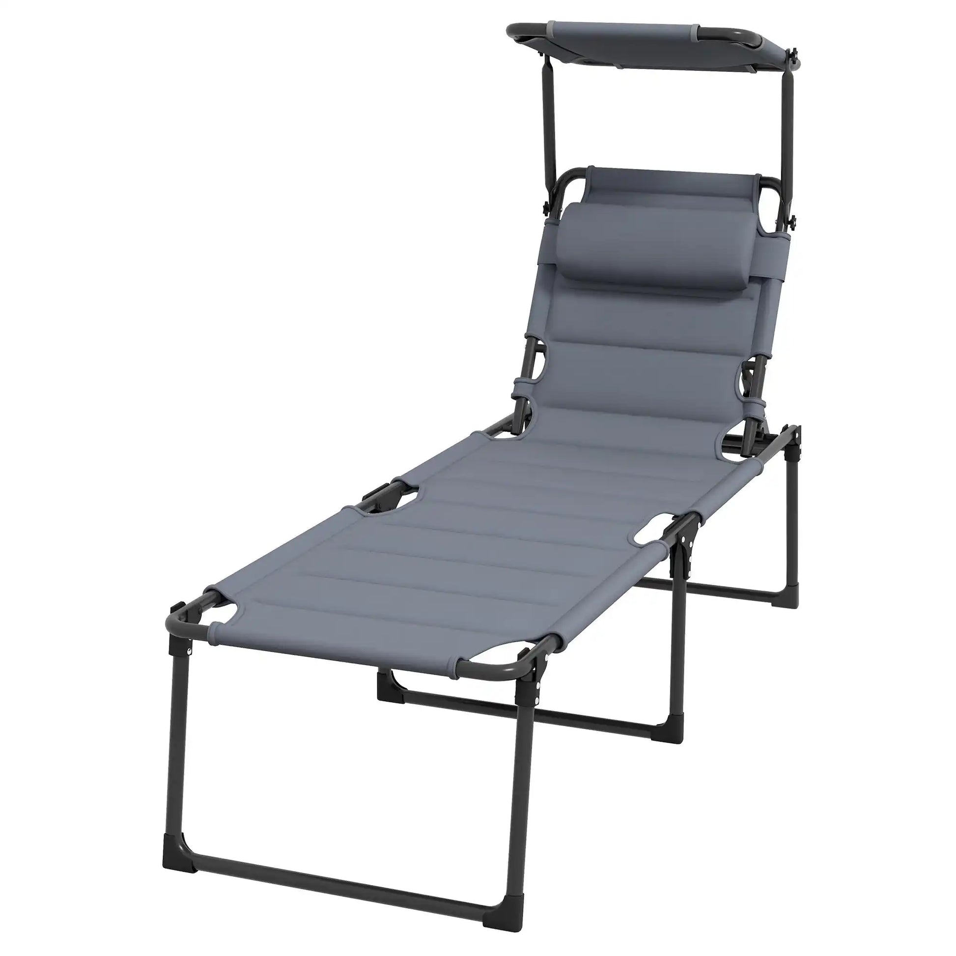 Folding Chaise Lounge Chair with Adjustable Backrest and Sunshade, Gray - Best Buy Furniture
