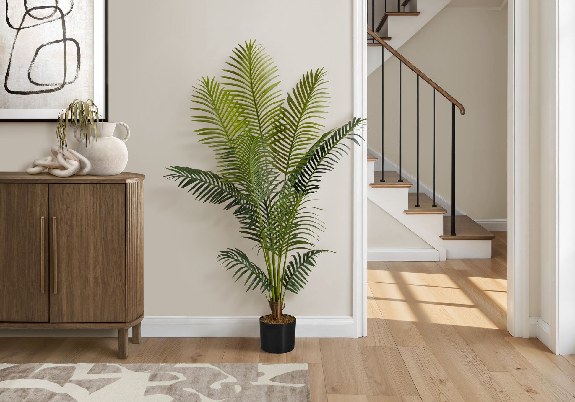 57" Tall, Artificial Plant, Palm Tree, Indoor, Faux, Fake, Floor, Greenery, Potted, Real Touch, Decorative - Green / Black - Best Buy Furniture