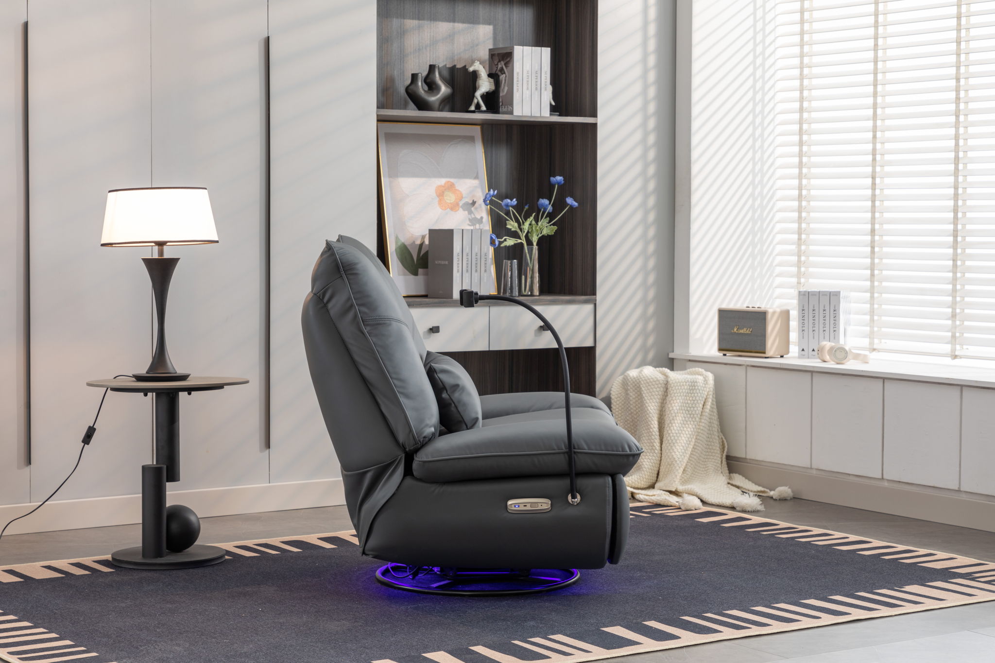 270 Swivel Glider Recliner Chair, Power Recliner Rocking Chair, USB Port Charge For Nursery Chair With Atmosphere Lamp For Living Room Bedroom Apartment - Best Buy Furniture