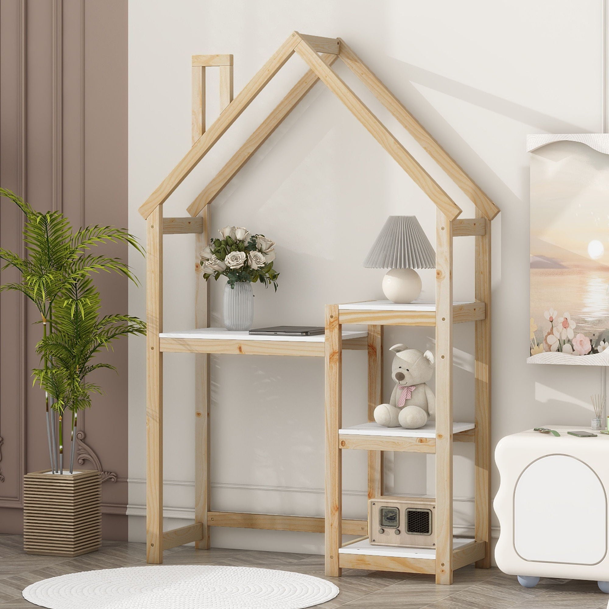 House-Shaped Wooden Writing Desk, Kids Study Table, Bookshelf & Toy Storage - Best Buy Furniture