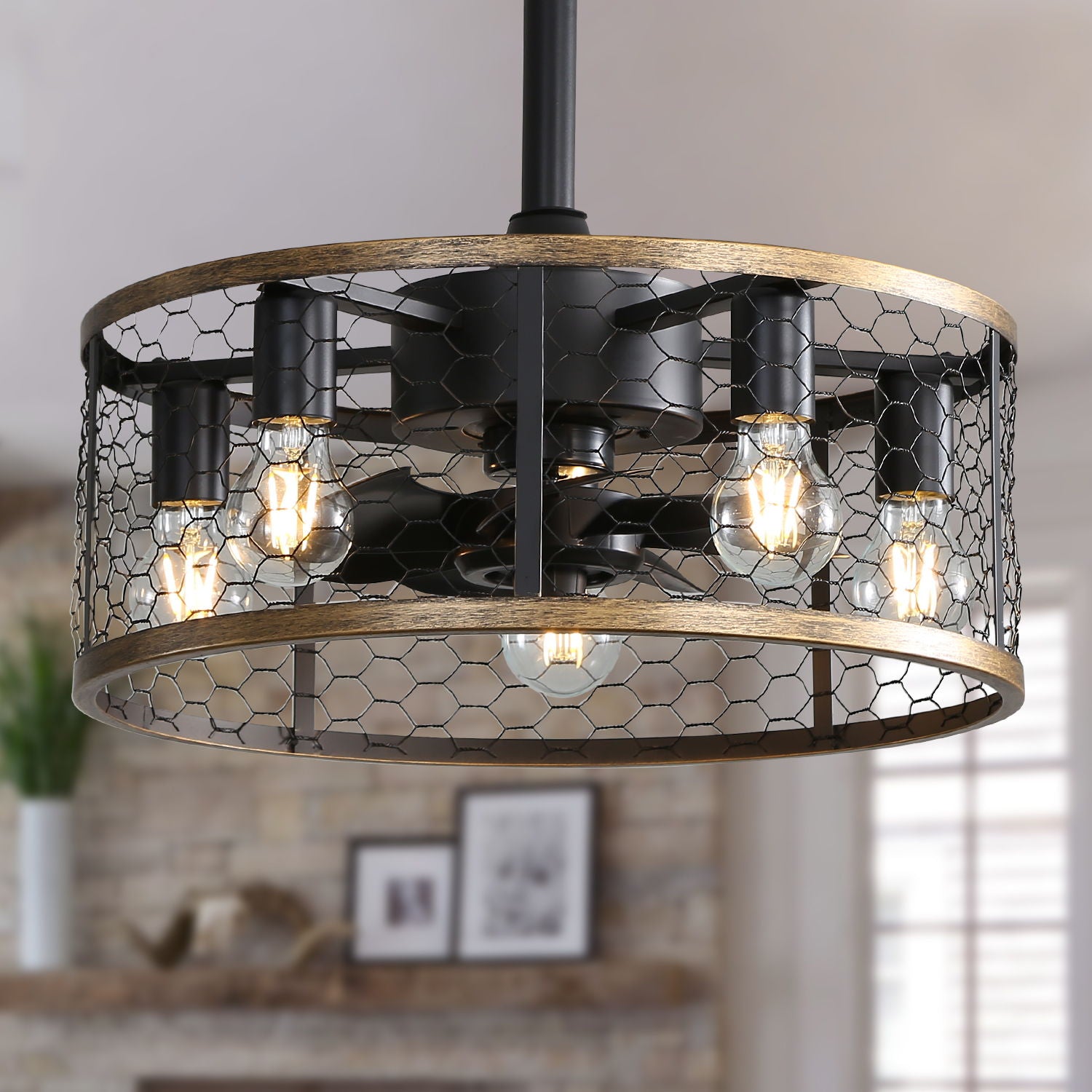 20" Industrial Caged Ceiling Fan With 7 - ABS Blades Remote Control, Small Ceiling Fan Reversible DC Motor - Black - Best Buy Furniture