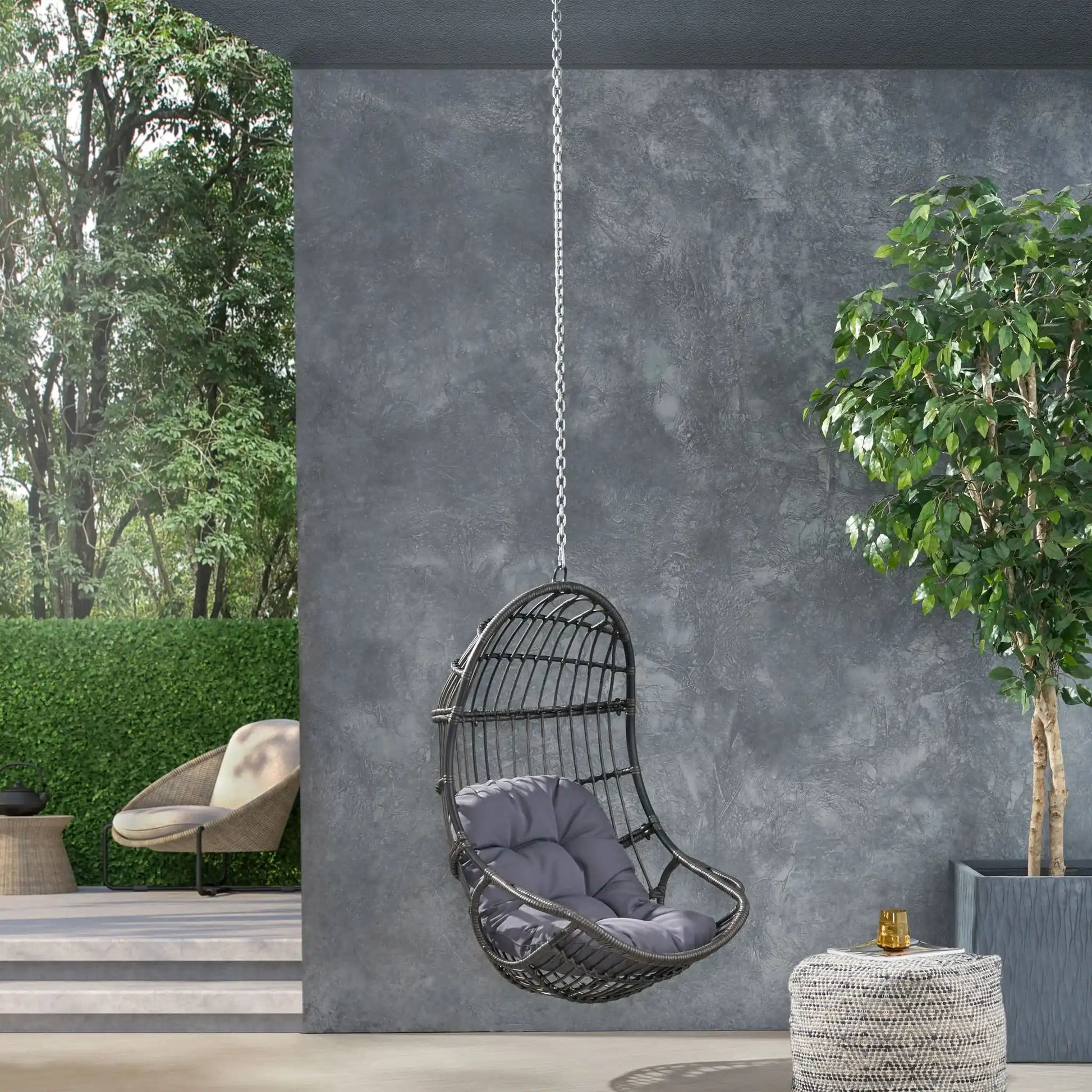 Rustic Hanging Basket Chair With Cushion - Best Buy Furniture