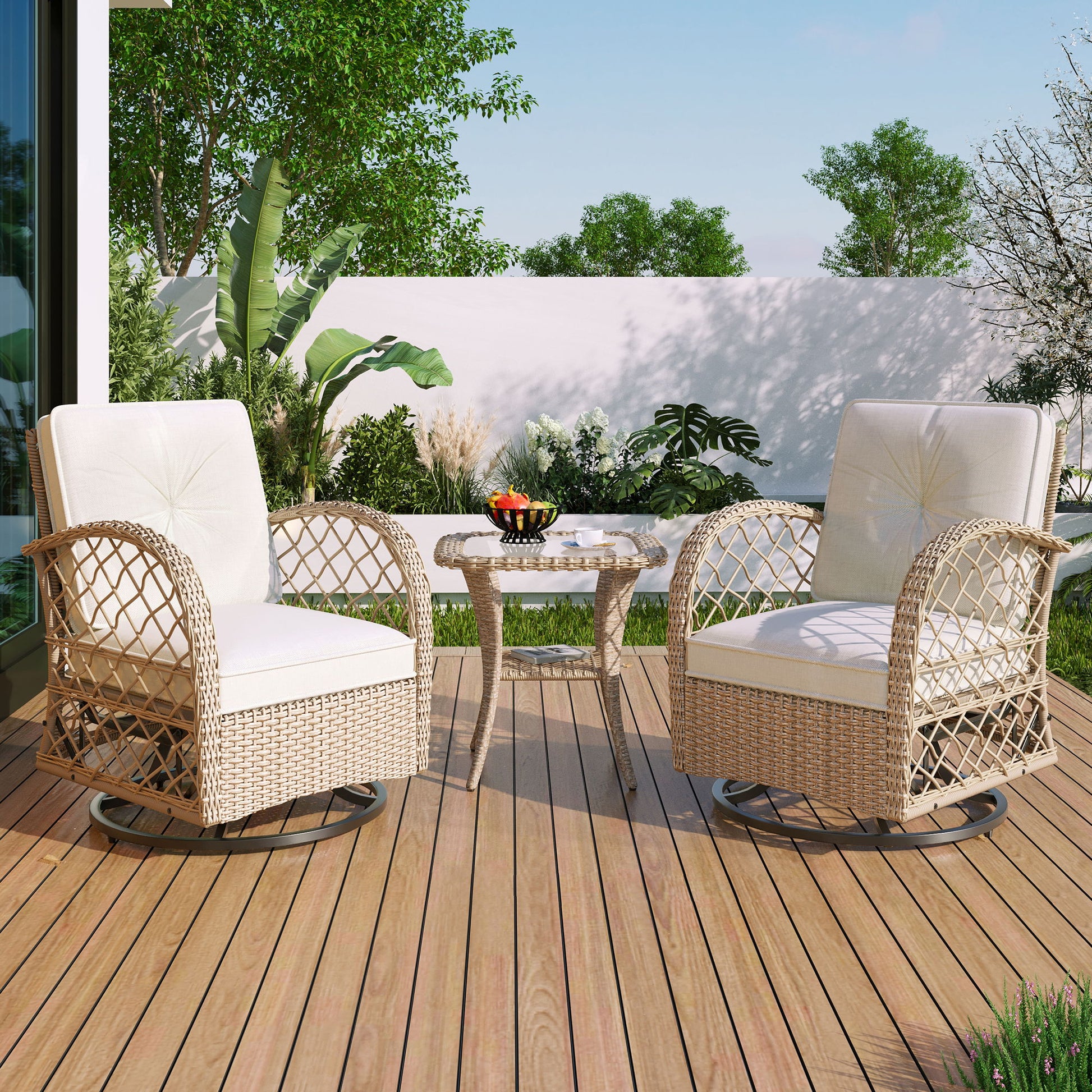 3 Piece Outdoor Chair & Table Set Chat Set, 2 Person Rattan Seating Group - Best Buy Furniture