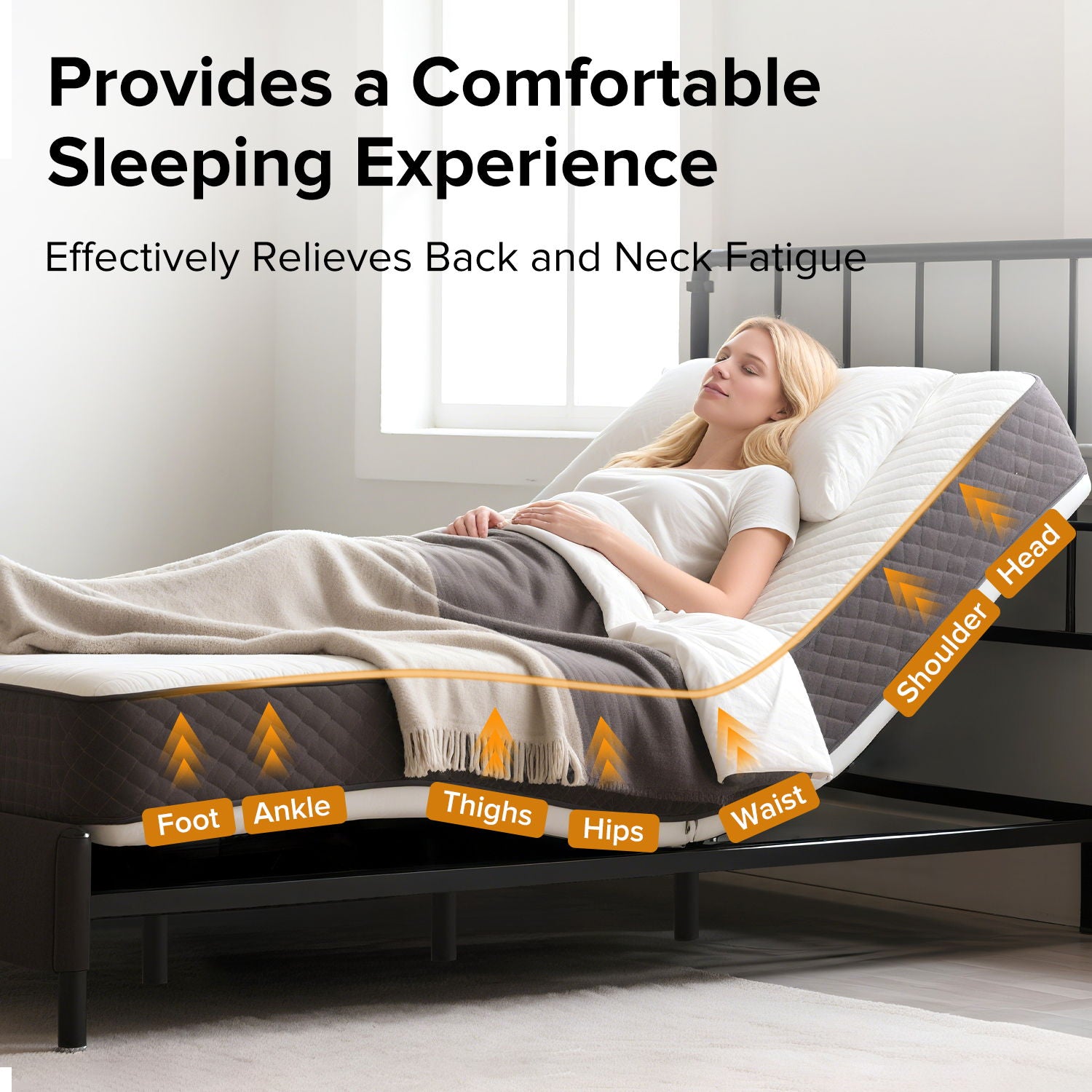 Adjustable Bed Frame With Massage Head & Foot Incline, Wireless Remote, USB Ports, LED Night Light - Best Buy Furniture
