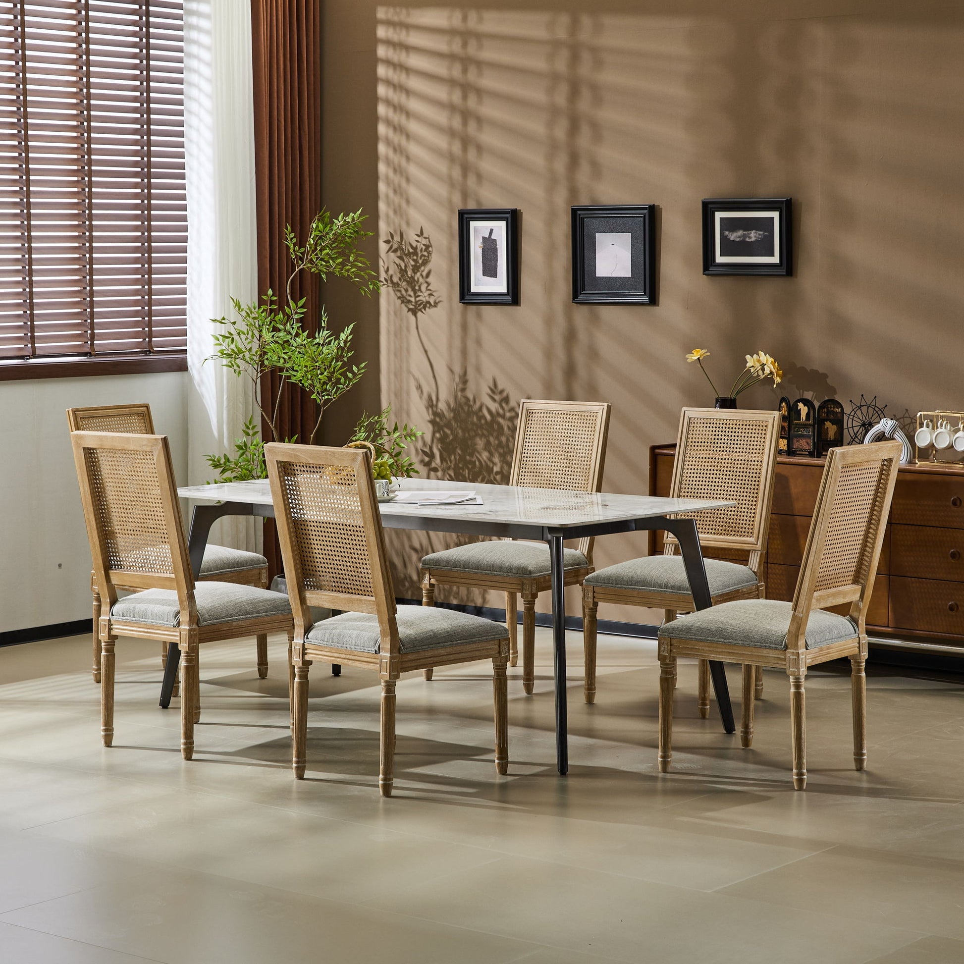 French Country Dining Chair With Rectangular Cane Backrest And Smooth Upholstered Seating - Best Buy Furniture