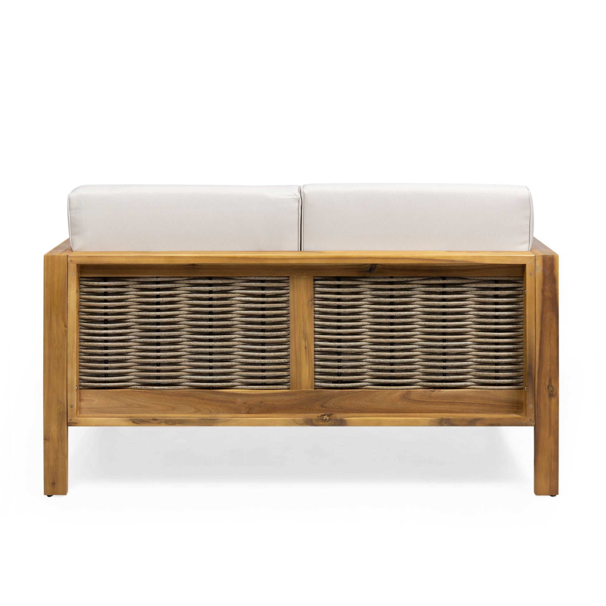 Outdoor 4 Seater Acacia Wood Chat Set With Wicker Accents And Cushions - Teak / Mixed Brown / Beige - Best Buy Furniture