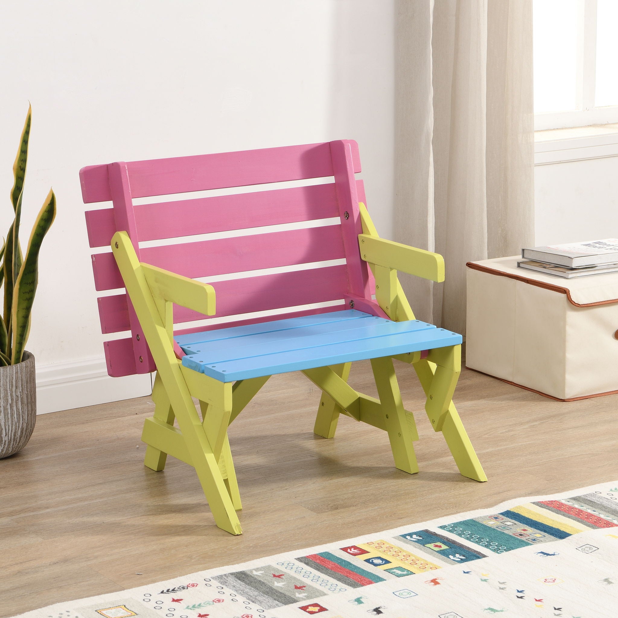Kids Multi-Functional Arm Chair, Table With 2 Benches All-In-One Set - Best Buy Furniture